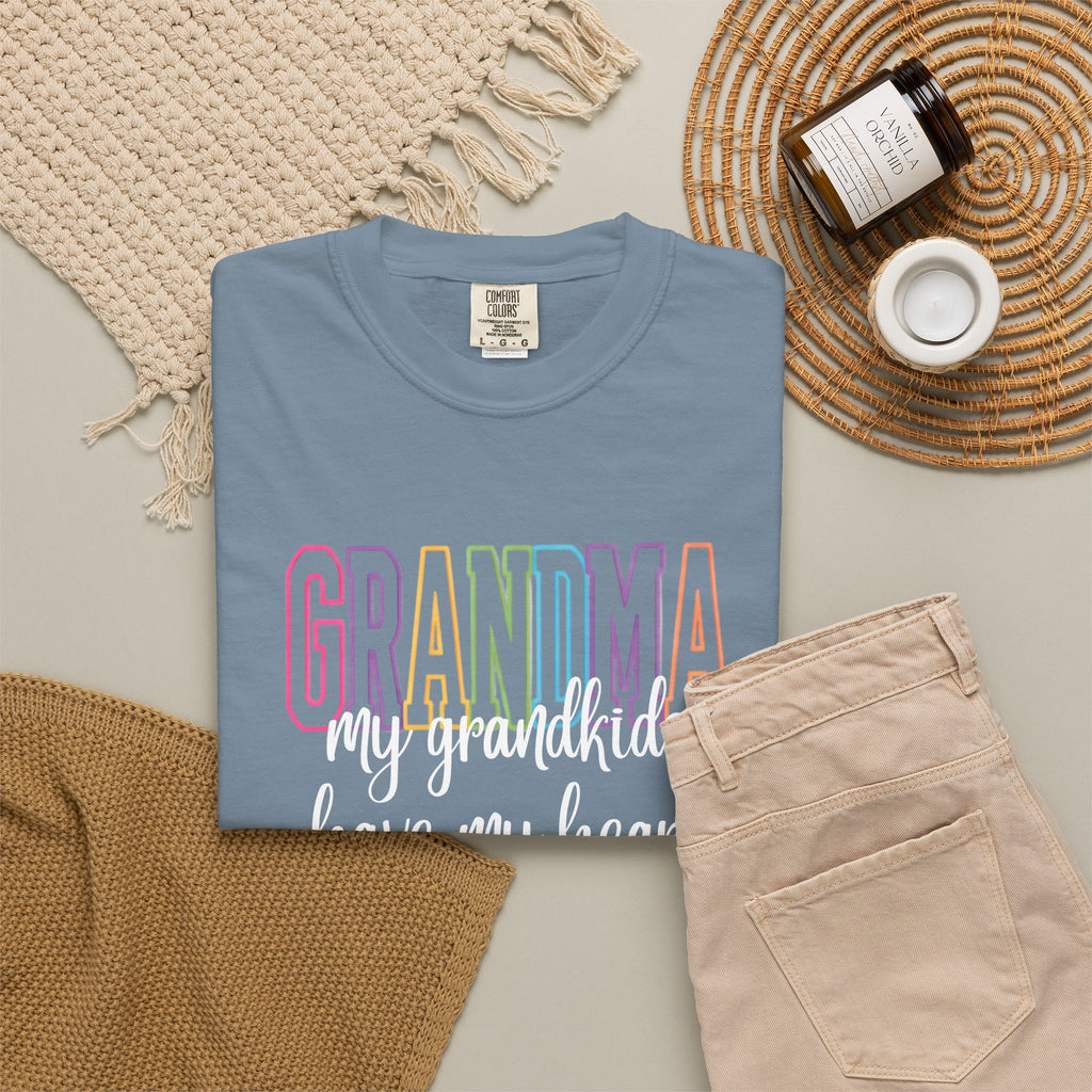 Grandma T-Shirt — "My Grandkids Have My Heart" Pastel Graphic Tee