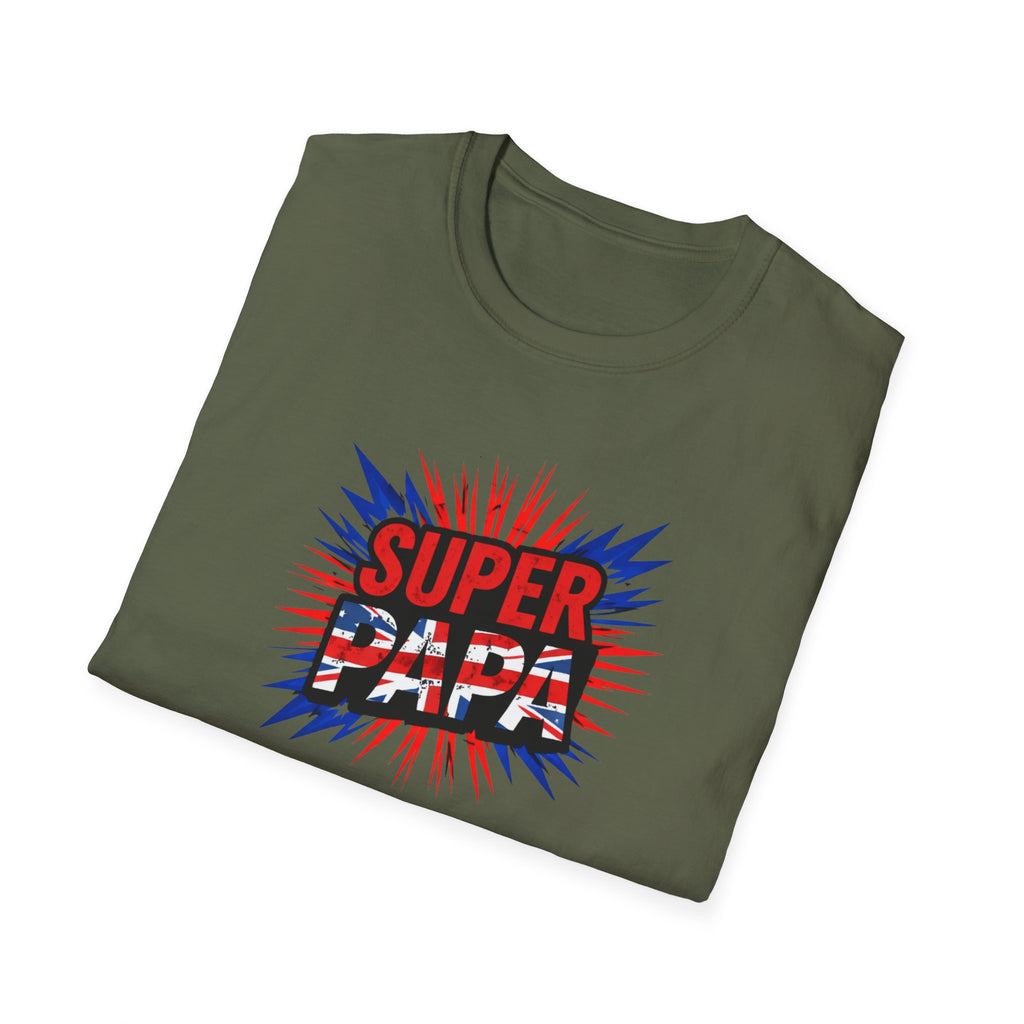 T-Shirt — "Super Papa" Union Jack/England themed Retro Comic Dad Shirt (Father's Day Gift)