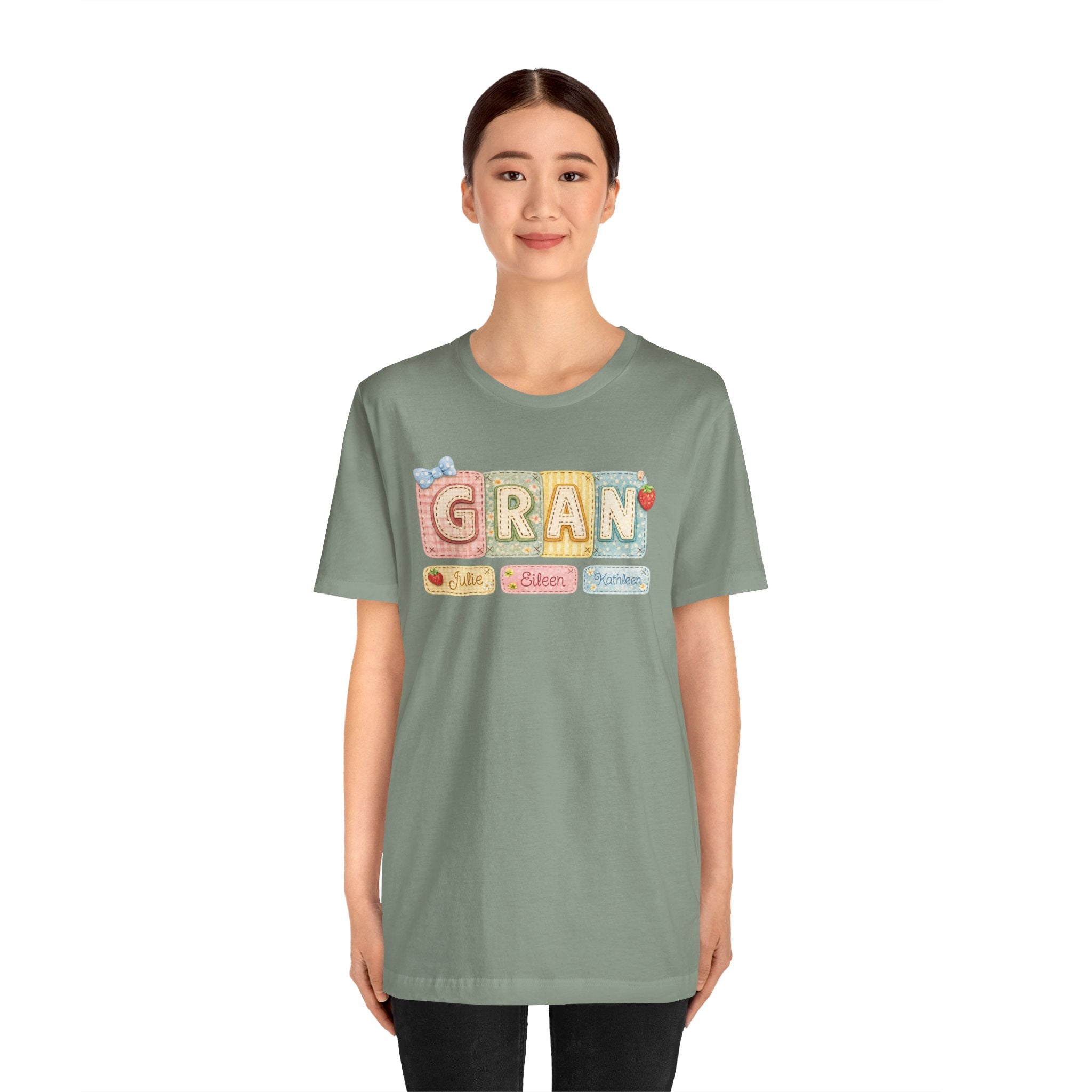 Gran Retro Patch Tee — Personalized 'Gran' Name Blocks Short Sleeve Shirt