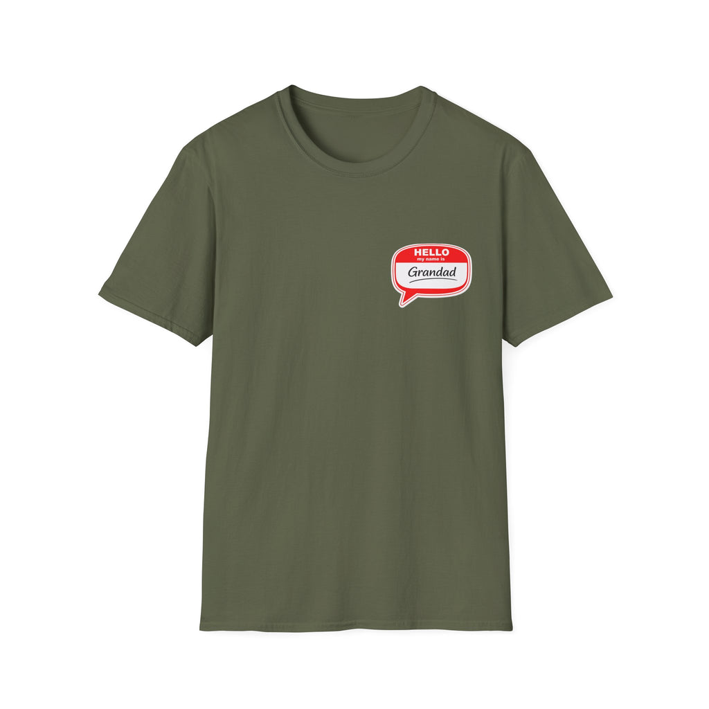 Grandad Name Badge T-Shirt — "Hello, Grandad!" Chest Logo