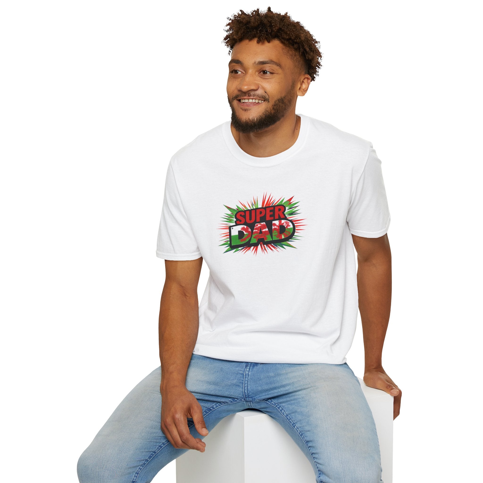 Super Dad Graphic T-Shirt — Wales Flag themed Retro Comic Father's Day Tee