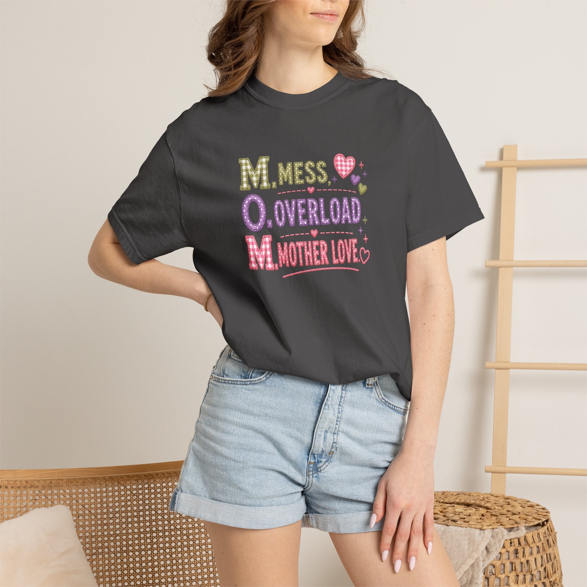 Mom Acronym T-Shirt — “M.O.M. Mess Overload Mother Love” Cute Mom Graphic Tee