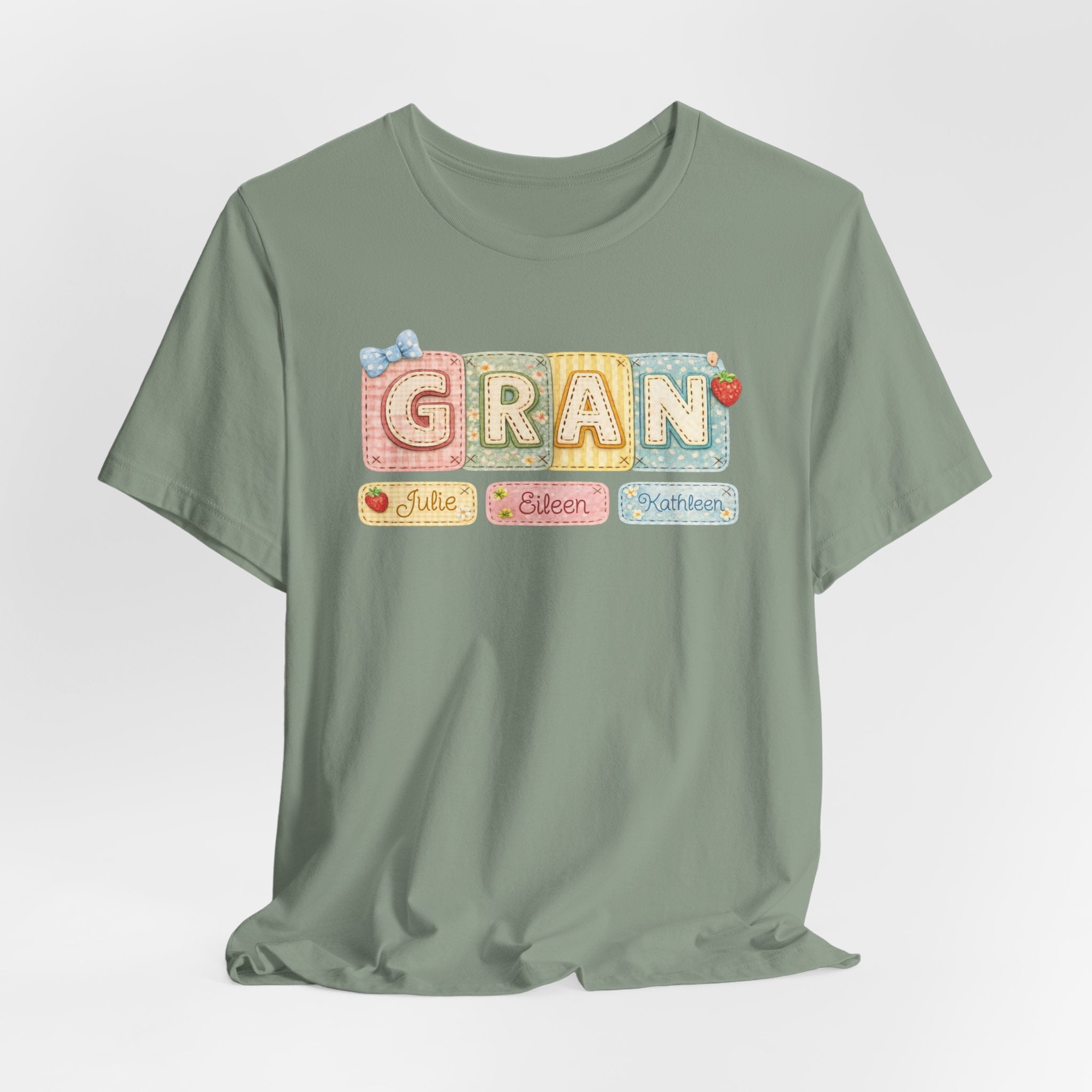 Gran Retro Patch Tee — Personalized 'Gran' Name Blocks Short Sleeve Shirt