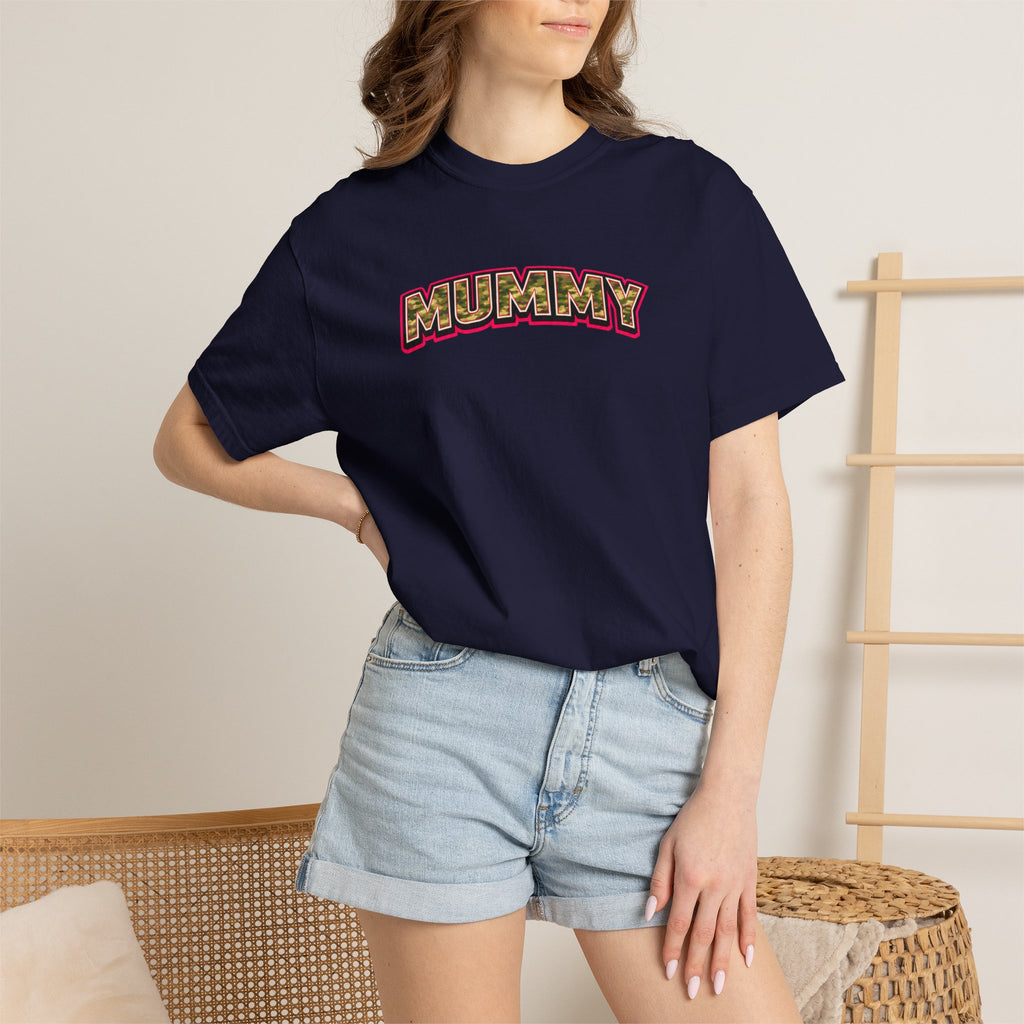 MUMMY Camo Script T-Shirt — Vintage Comic Style Mommy Tee