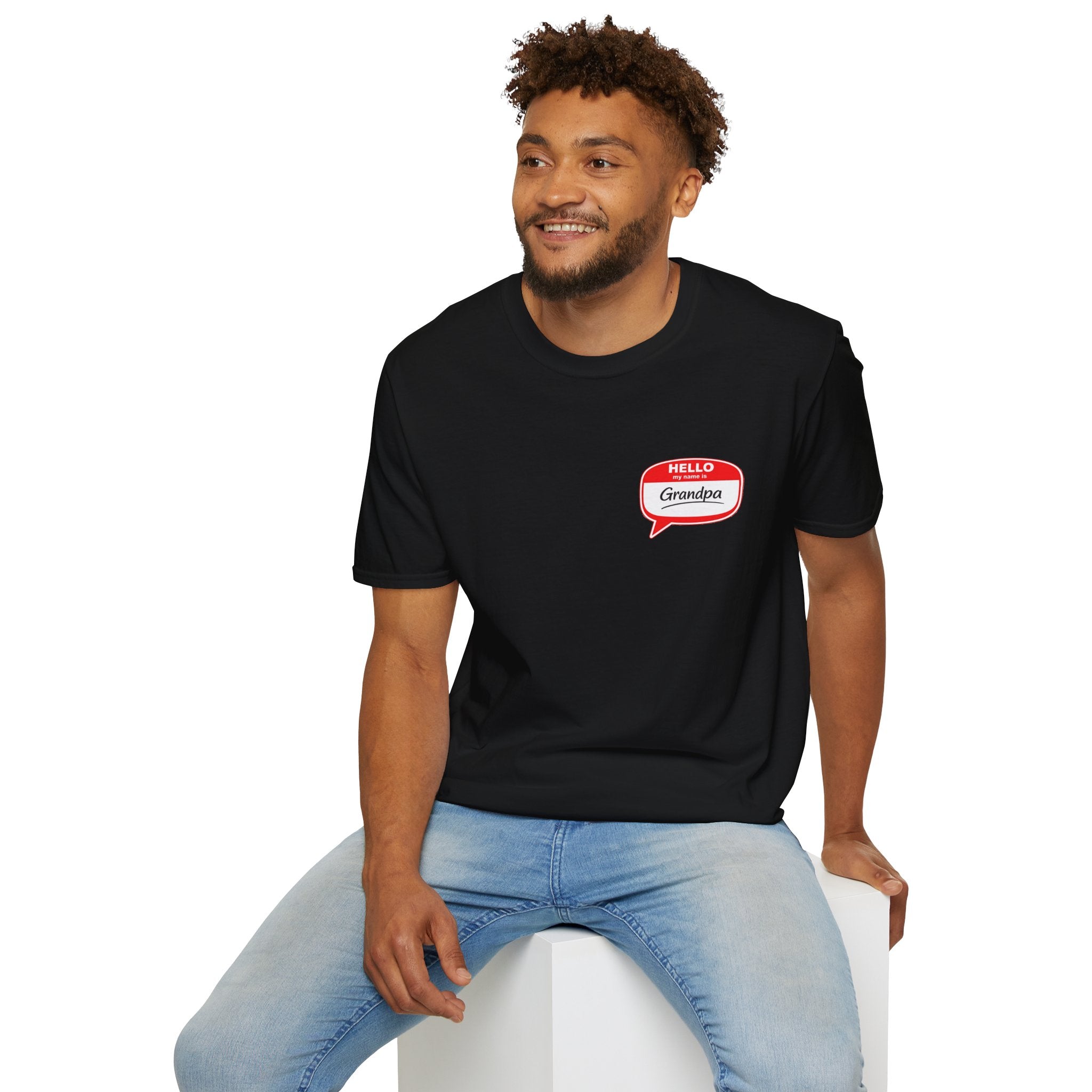 Grandpa Name Tag T-Shirt — "Hello Grandpa" Chest Badge Tee