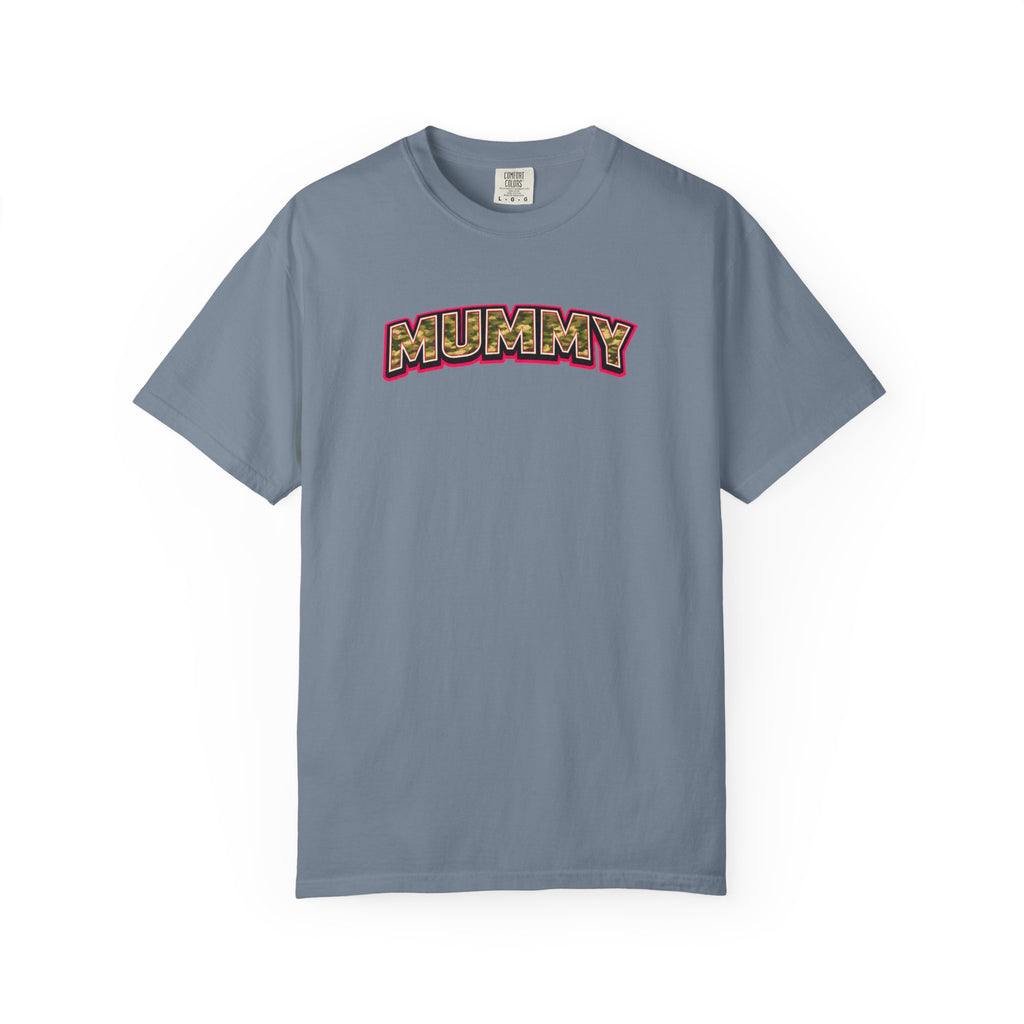 MUMMY Camo Script T-Shirt — Vintage Comic Style Mommy Tee