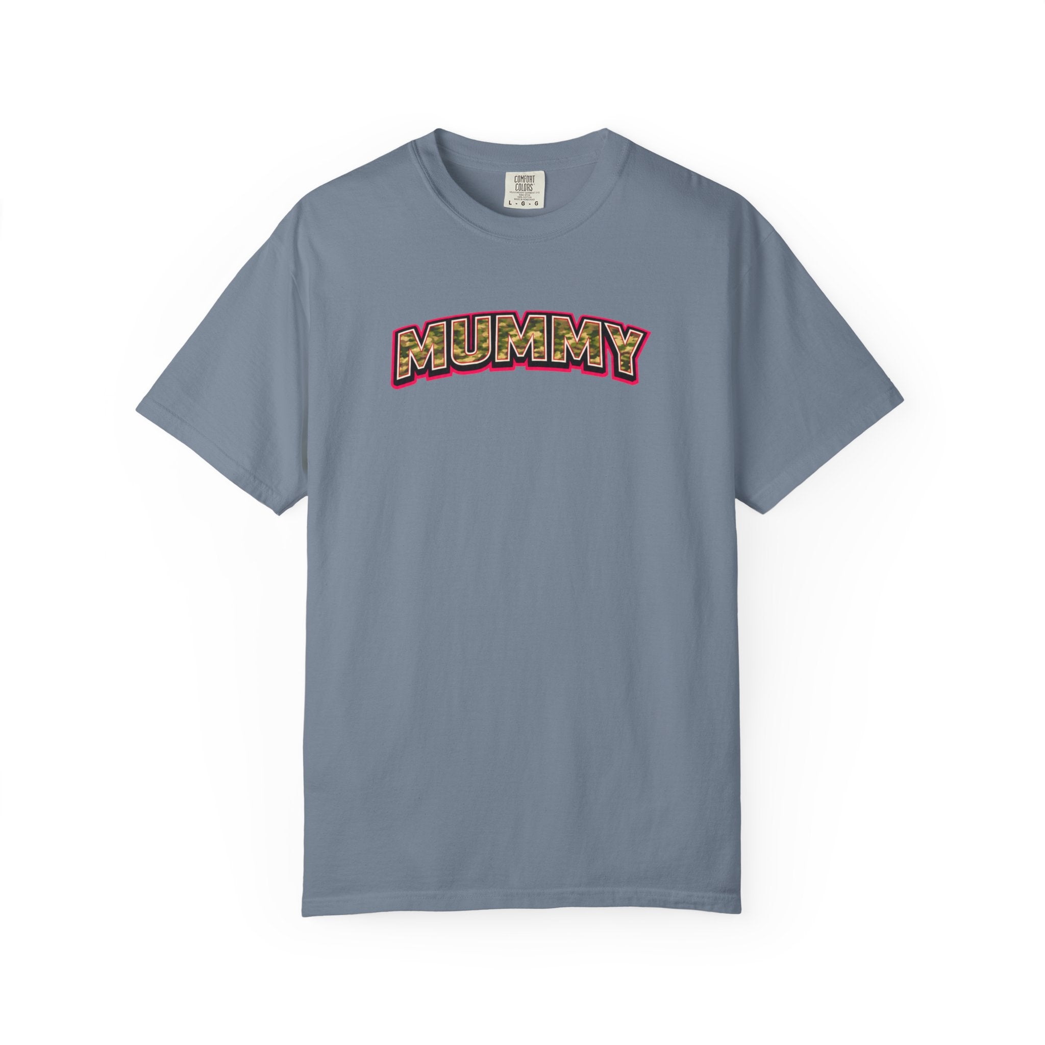 MUMMY Camo Script T-Shirt — Vintage Comic Style Mommy Tee