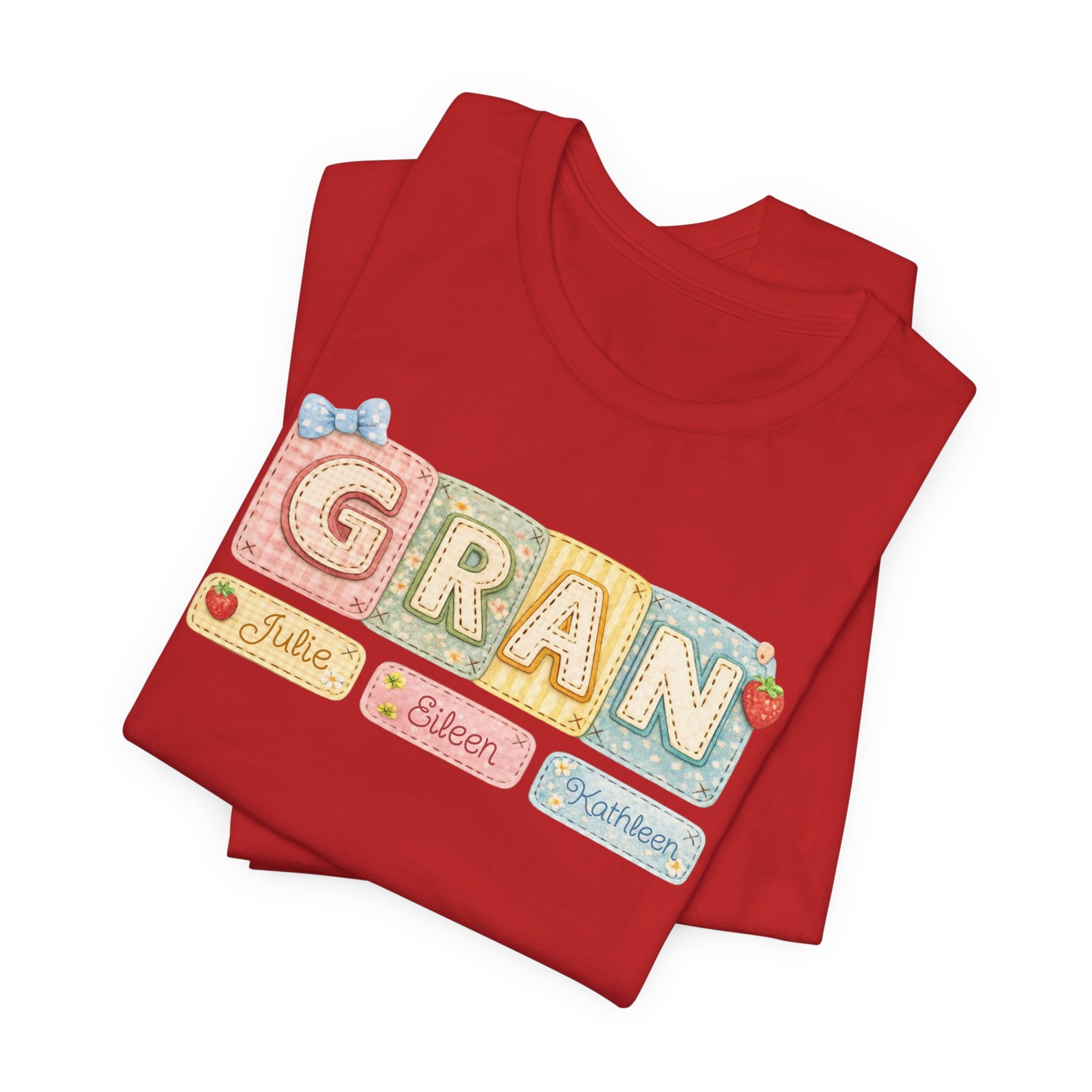 Gran Retro Patch Tee — Personalized 'Gran' Name Blocks Short Sleeve Shirt