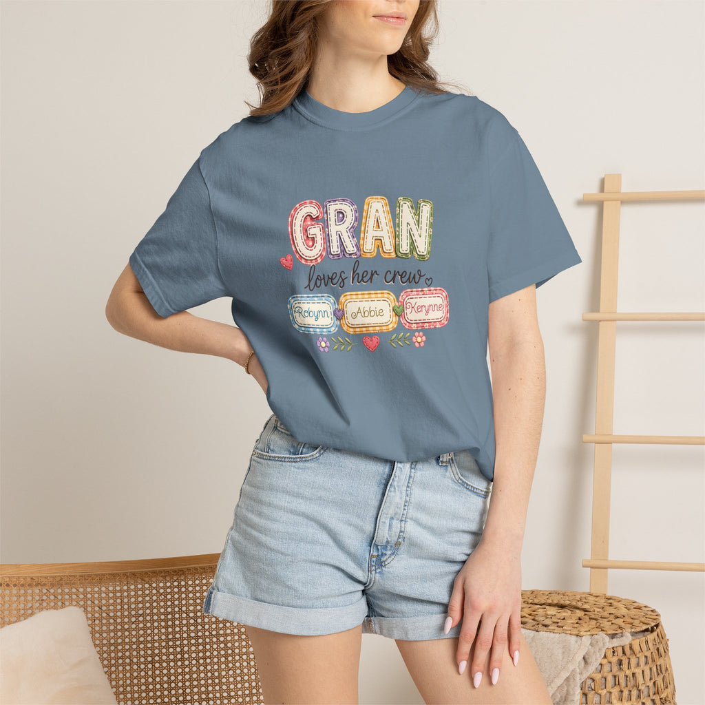 Gran Loves Her Crew T-Shirt — Personalized Grandma Family Names Tee