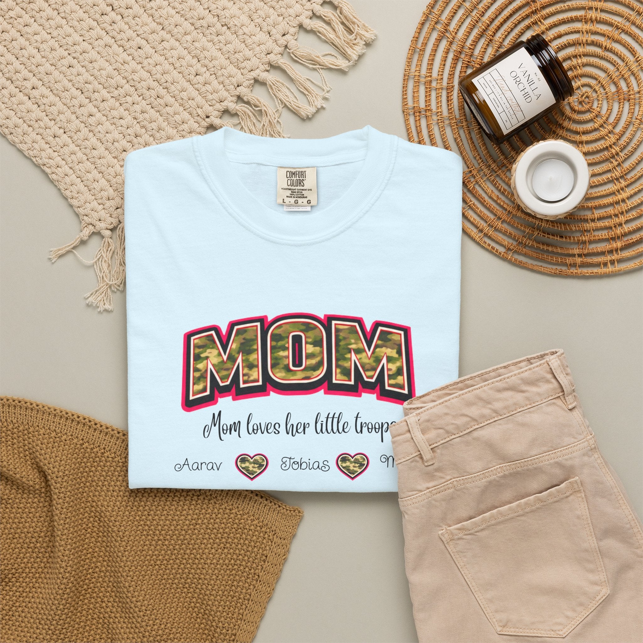 Mom Camo Graphic T-Shirt — "MOM Most Loved Her Little People" Floral Heart Tee