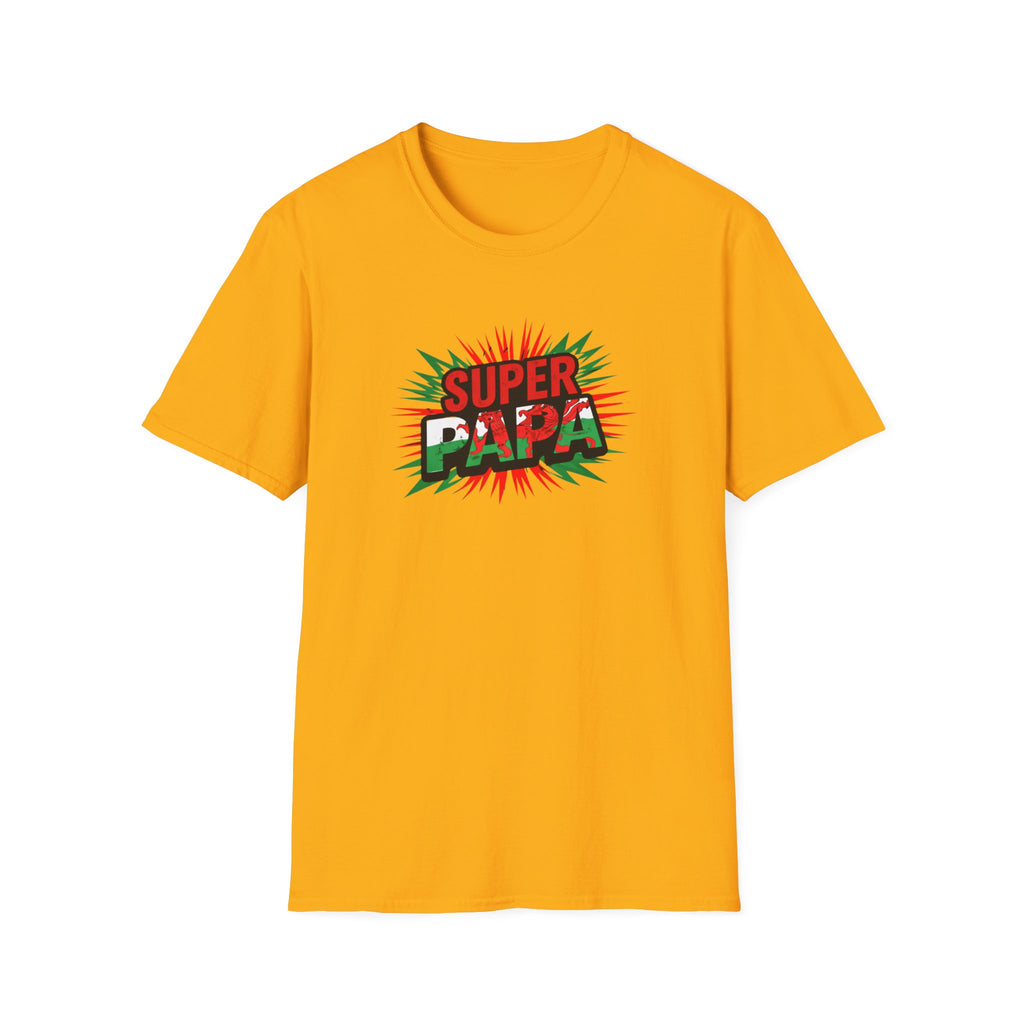 Super Papa Welsh Flag/ Wales themed Graphic T-Shirt — Father’s Day Comic-Style Dad Shirt