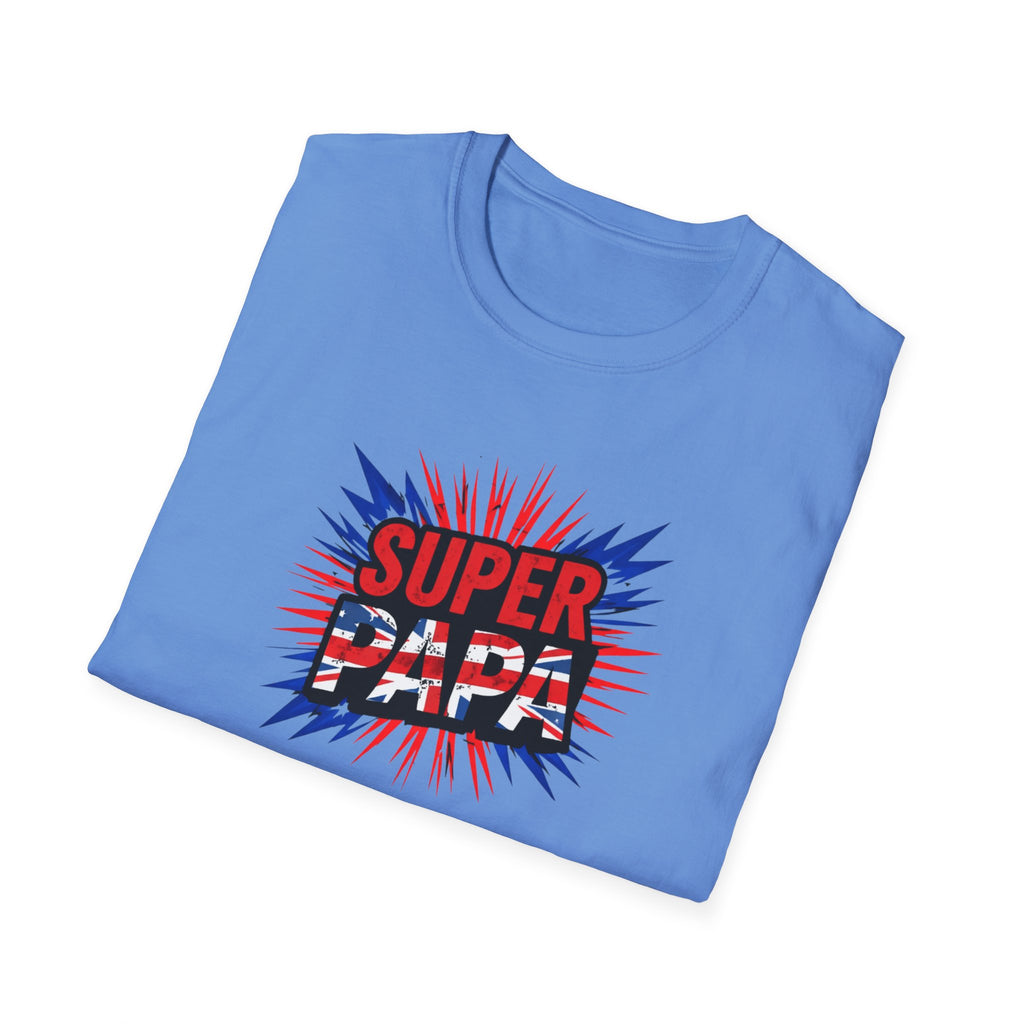 T-Shirt — "Super Papa" Union Jack/England themed Retro Comic Dad Shirt (Father's Day Gift)