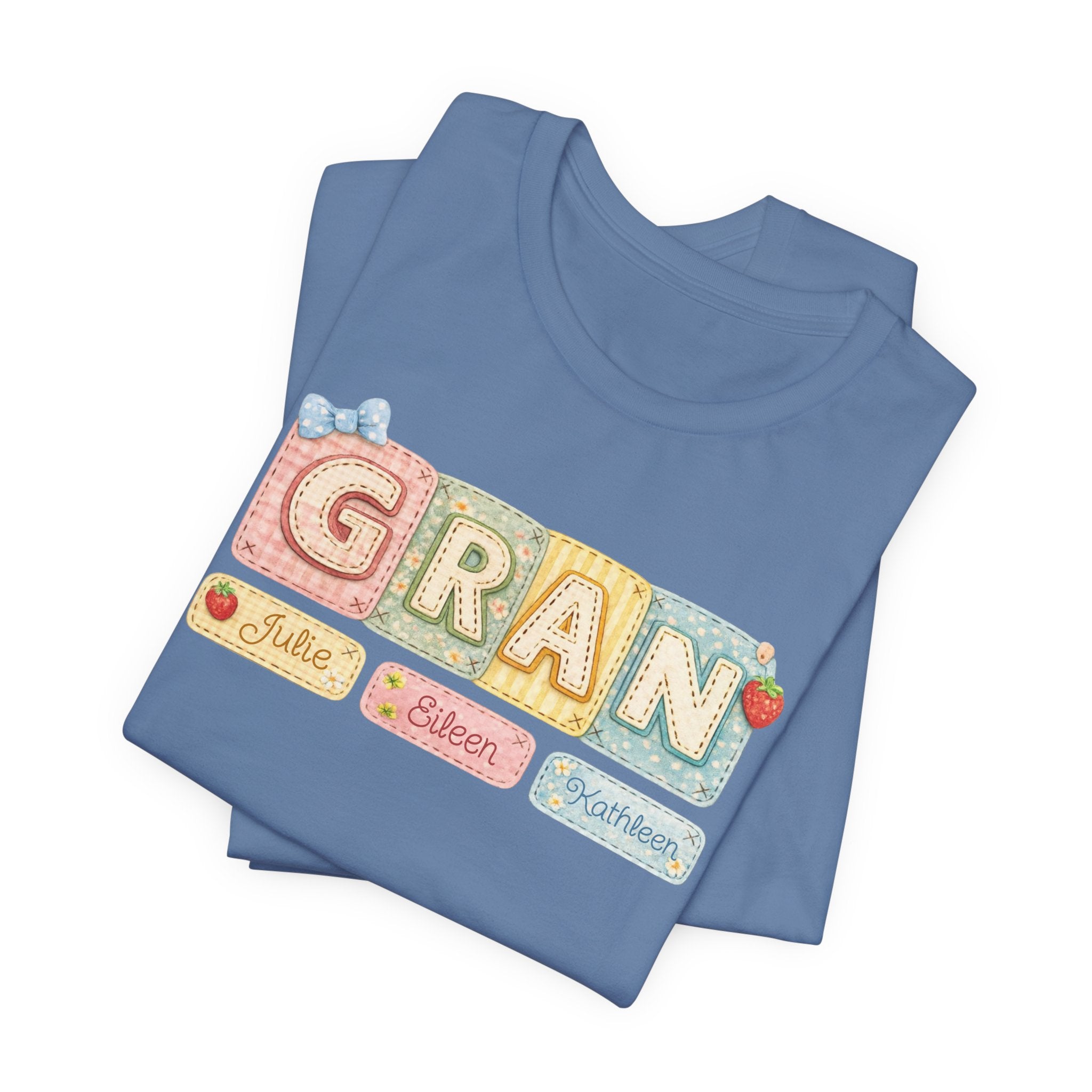 Gran Retro Patch Tee — Personalized 'Gran' Name Blocks Short Sleeve Shirt