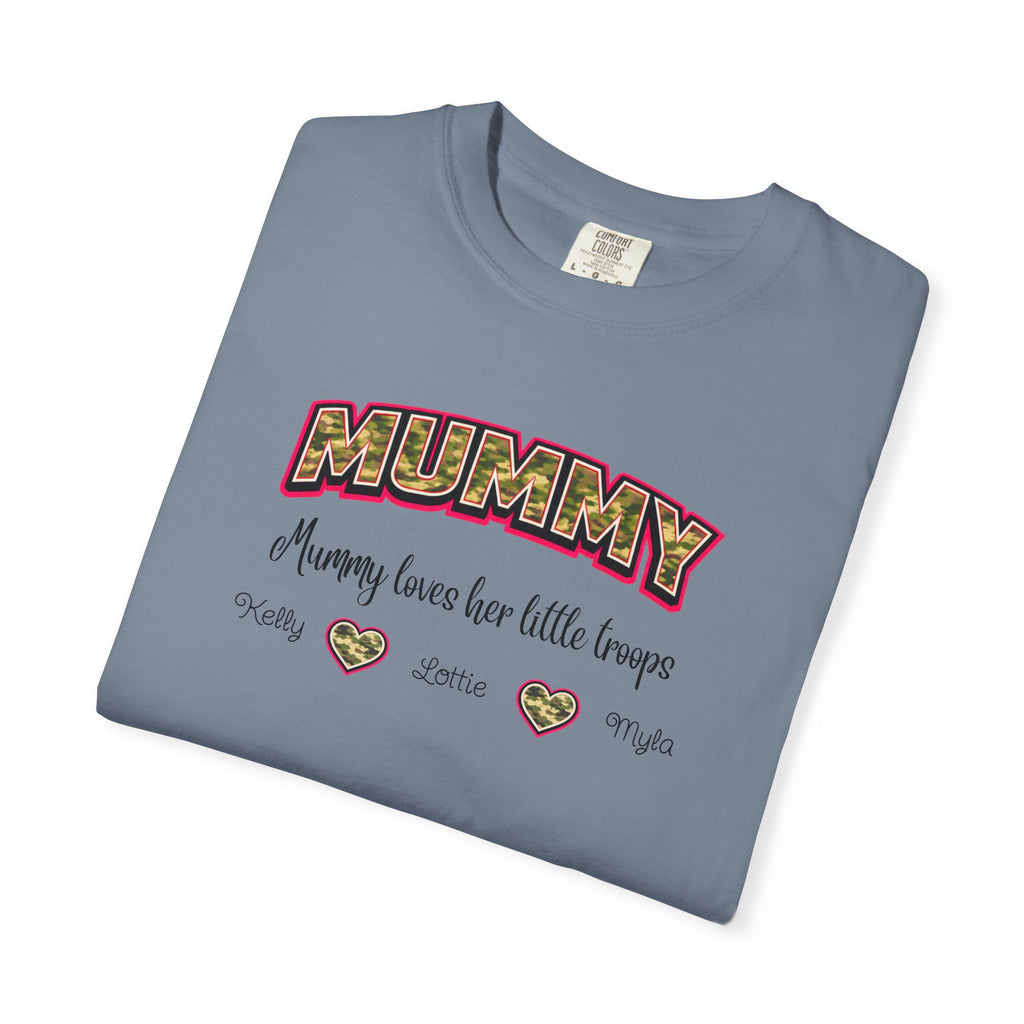Mummy Camo Heart Graphic T-Shirt — "Mummy, leave her little layers" Retro Mum Tee