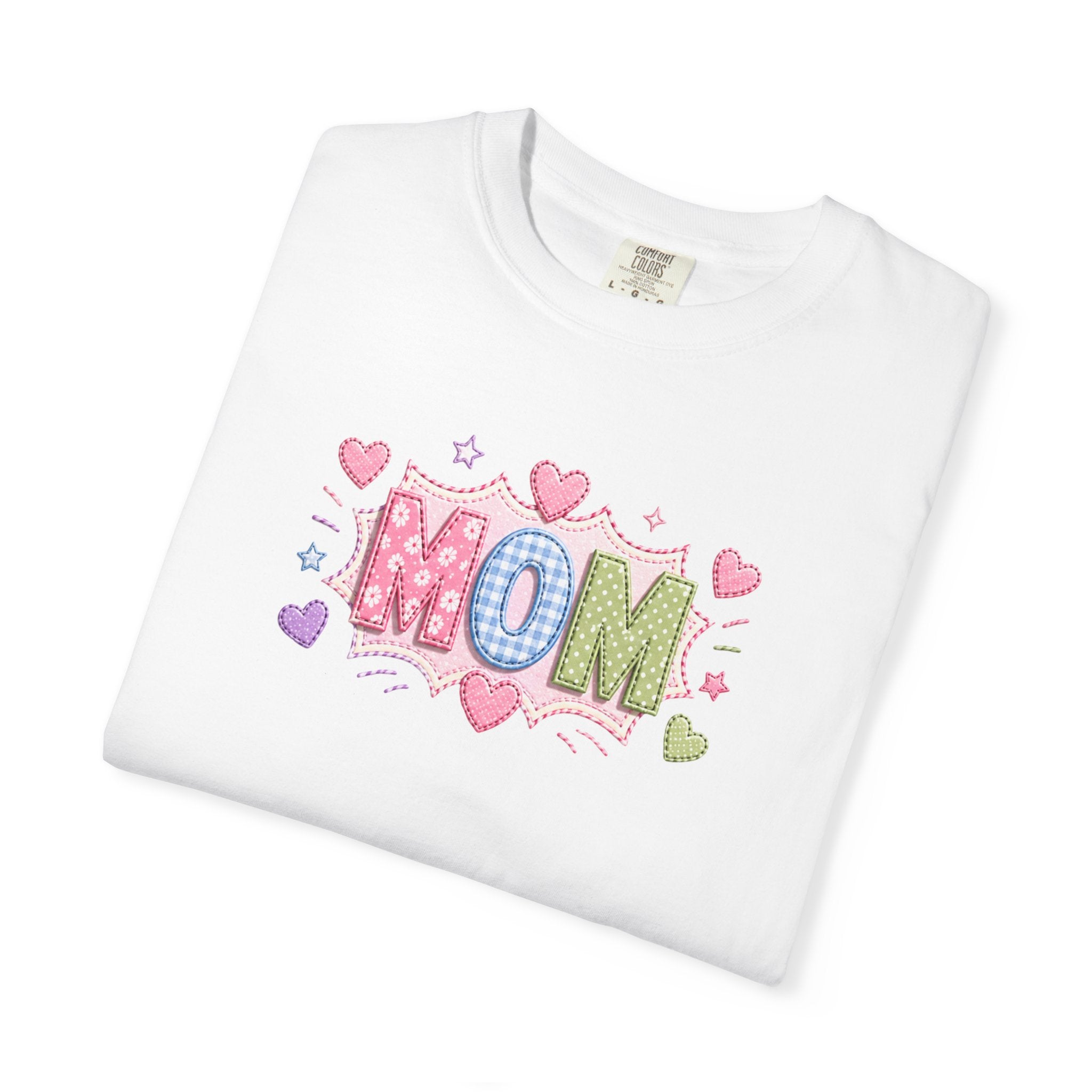 Mom Hearts T‑Shirt — Cute Pastel "MOM" Graphic Tee for Mother's Day & Everyday