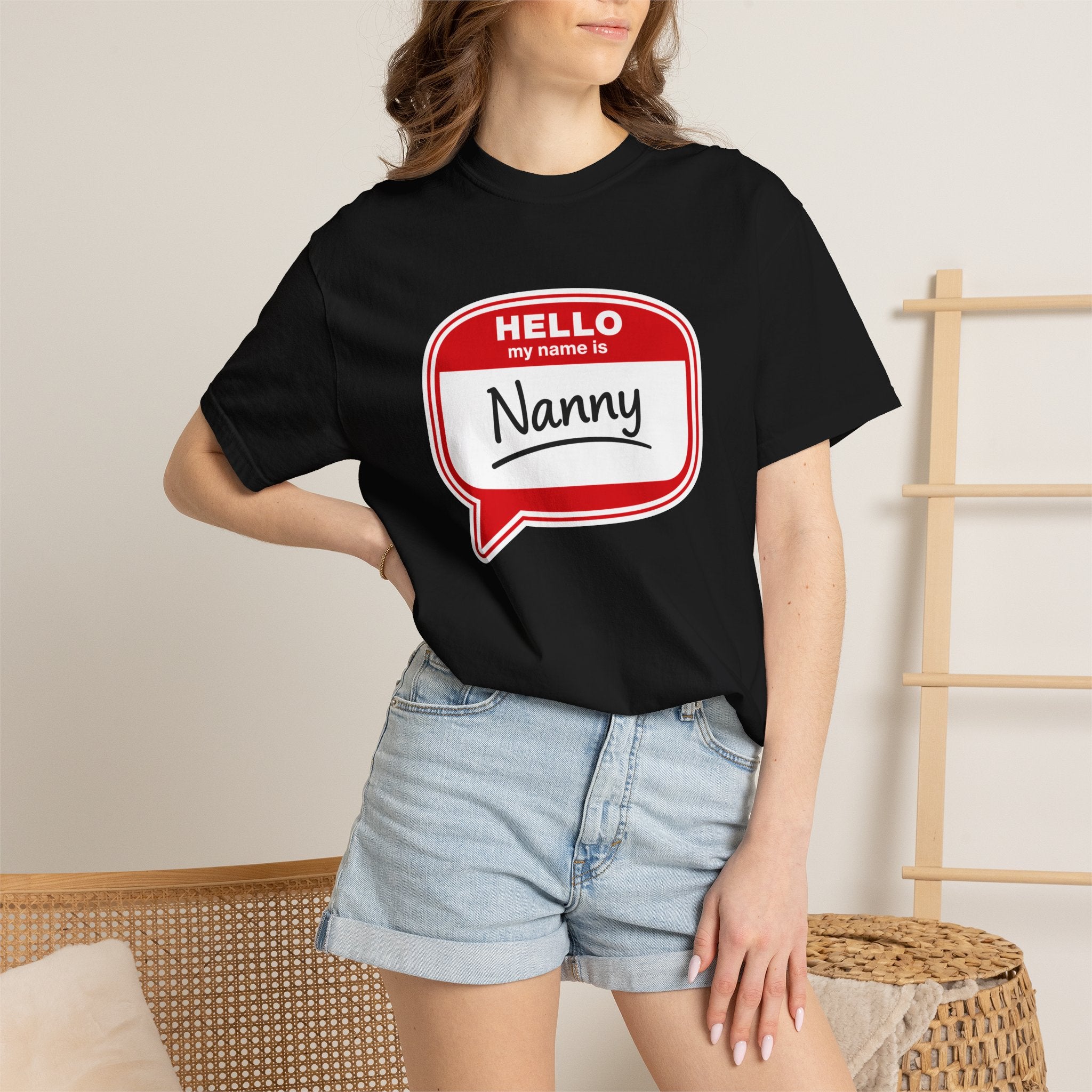 Hello My Name Is Nanny T-Shirt – Funny Name Tag Graphic Tee for Grandparents