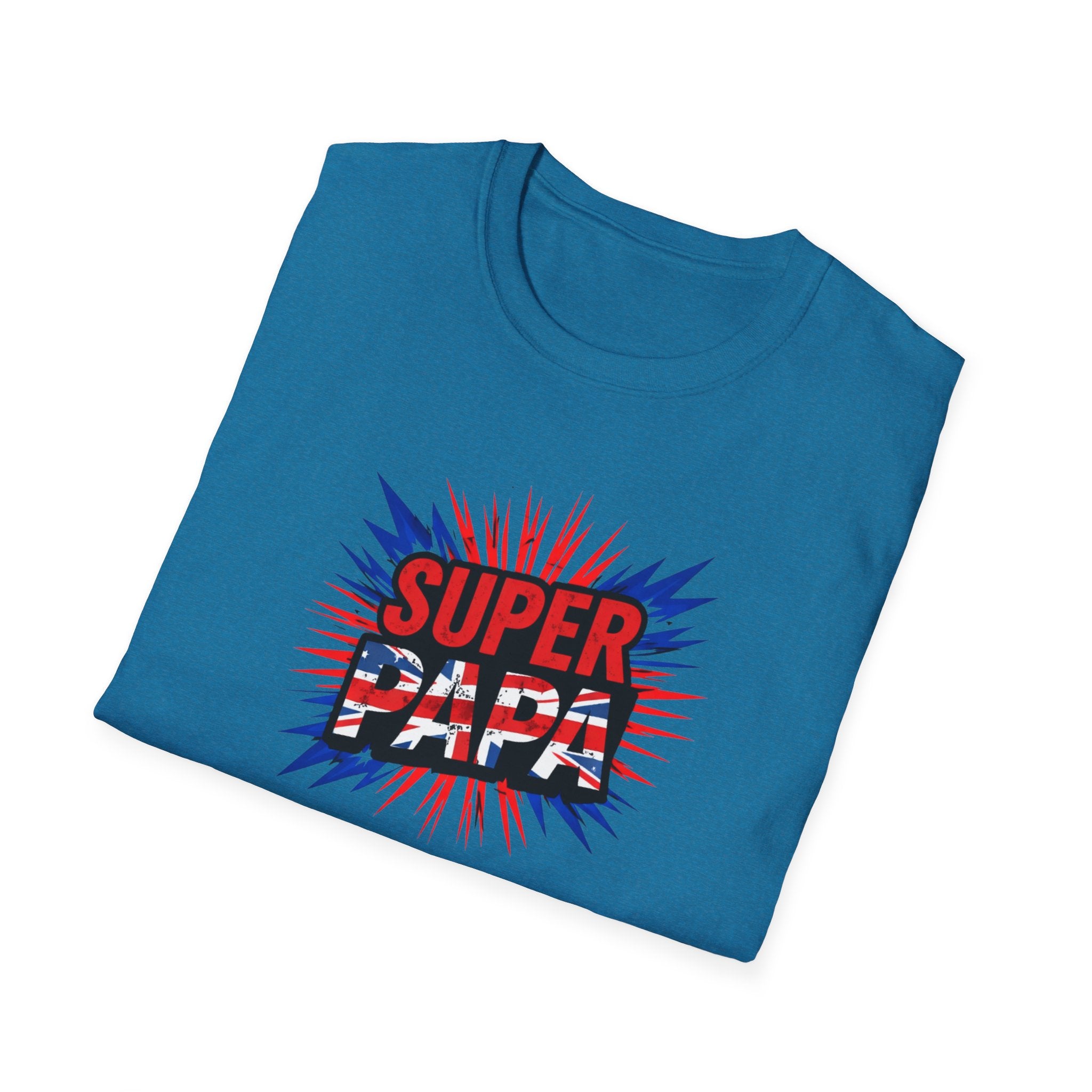 T-Shirt — "Super Papa" Union Jack/England themed Retro Comic Dad Shirt (Father's Day Gift)