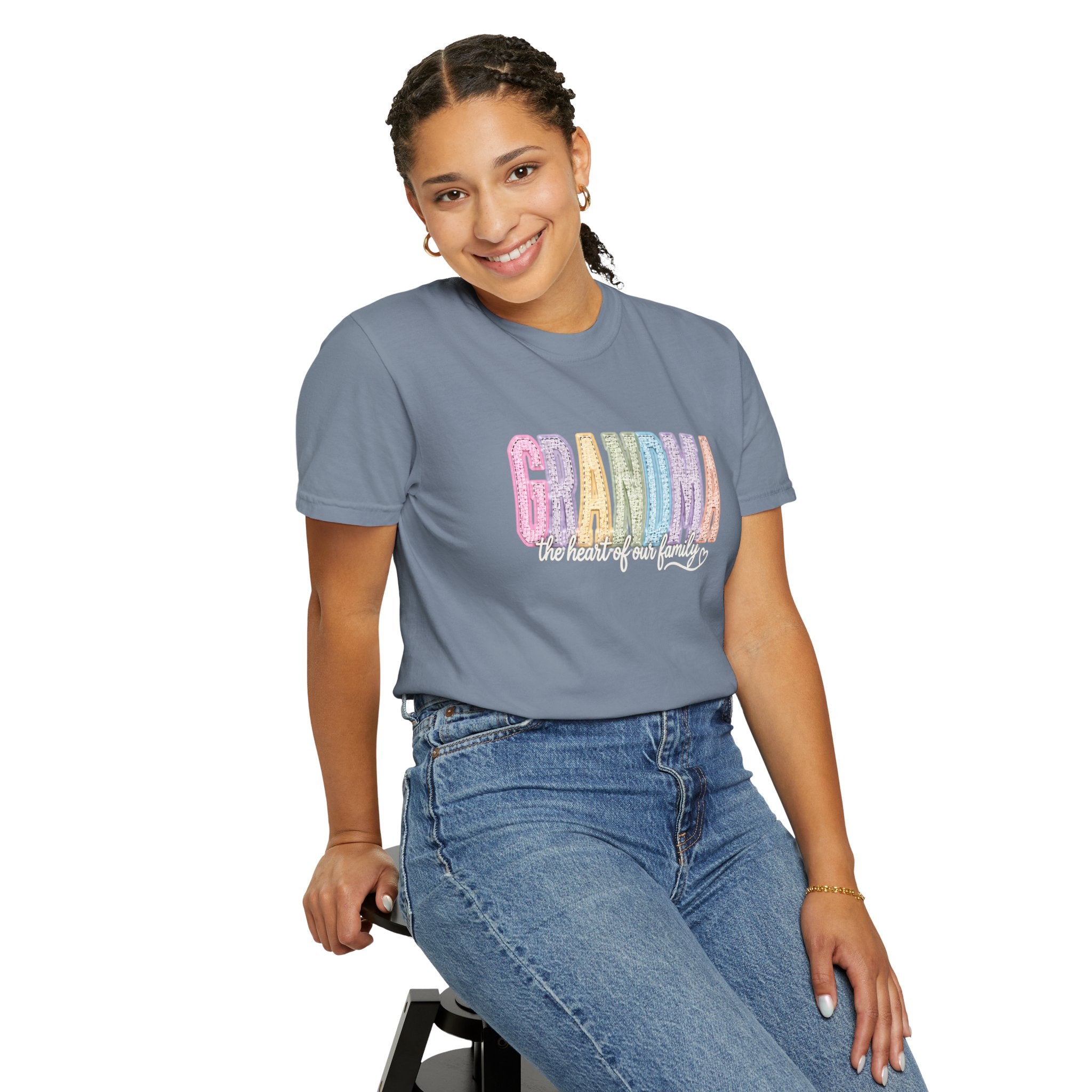 Grandma Floral Graphic T-Shirt — "Grandma, the heart of our family" Gift Tee