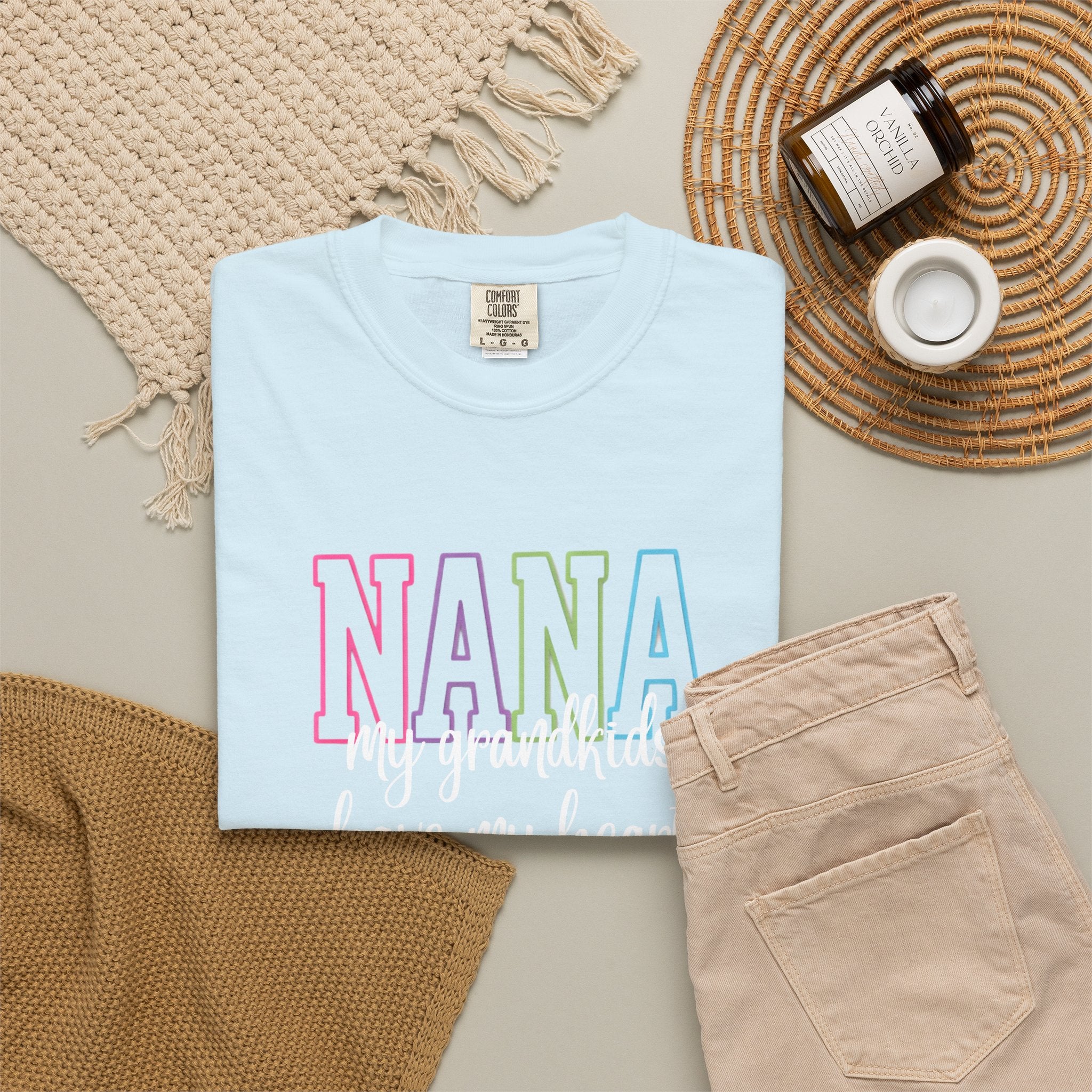 Nana Pastel Rainbow Tee — 'NANA' Floral Outline Grandma T-Shirt