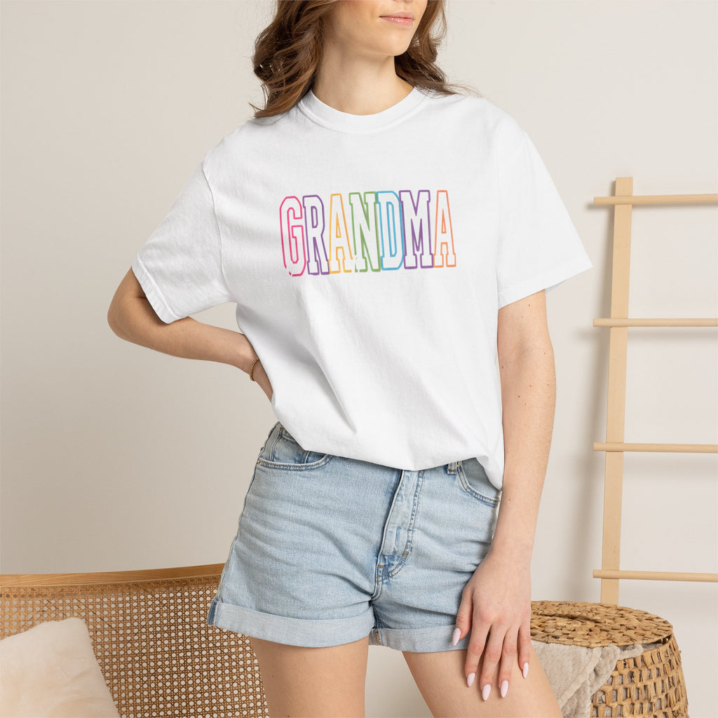 Grandma Pastel Rainbow T-Shirt — 'GRANDMA' Retro Lettering Tee