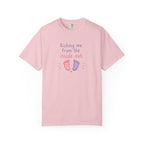 Pregnancy T-Shirt "Kicking Me From the Inside Out" — Cute Baby Footprint Maternity Tee