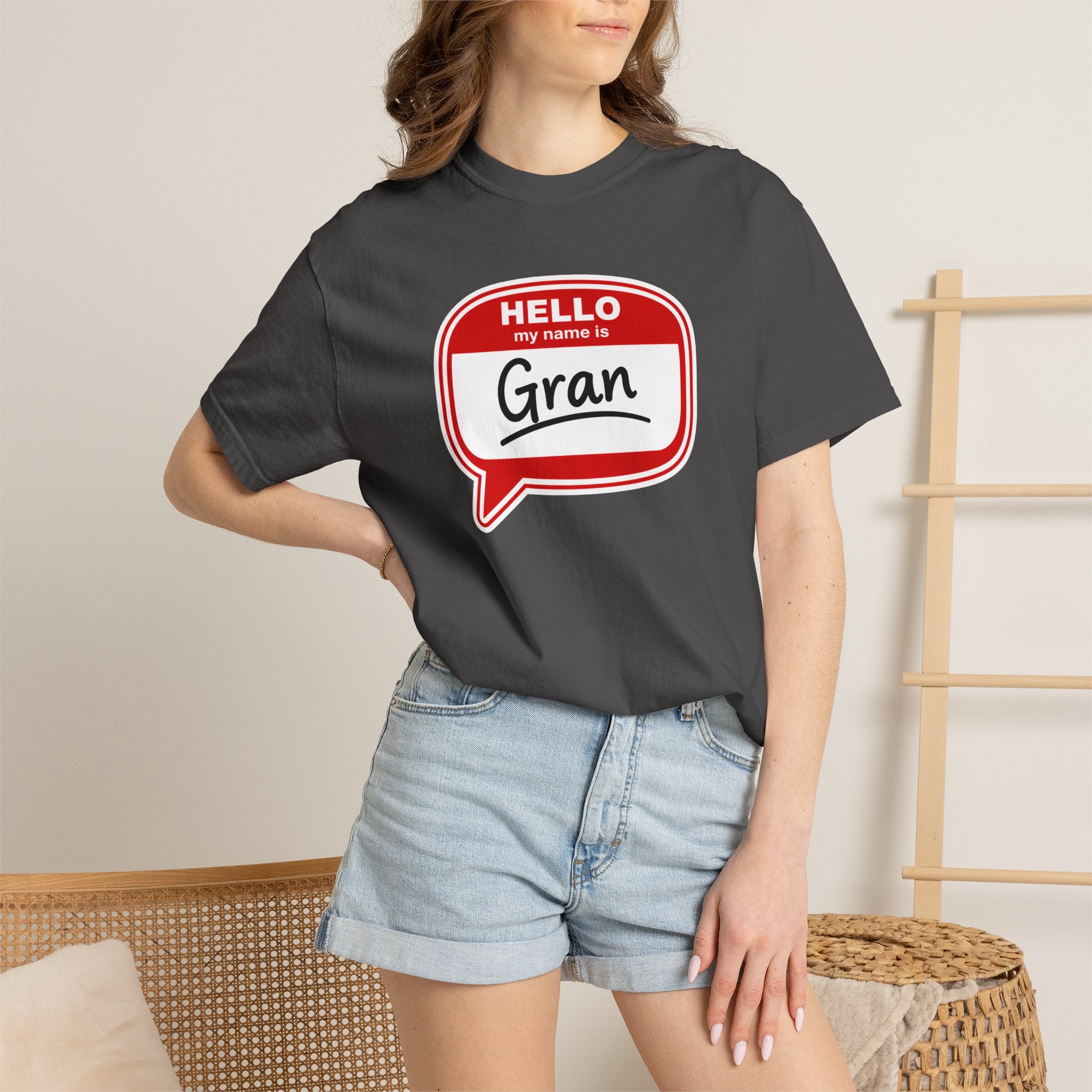 Hello My Name Is Gran T-Shirt – Funny Name Badge Tee for Grandmothers