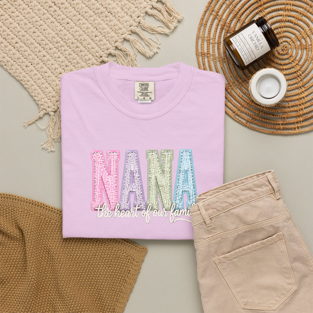 NANA Pastel Patchwork T-Shirt — "The Heart of Our Family" Gift