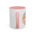 Cute 'Grandma Club' Accent Coffee Mug — Pink Interior & Handle, Floral Heart Design