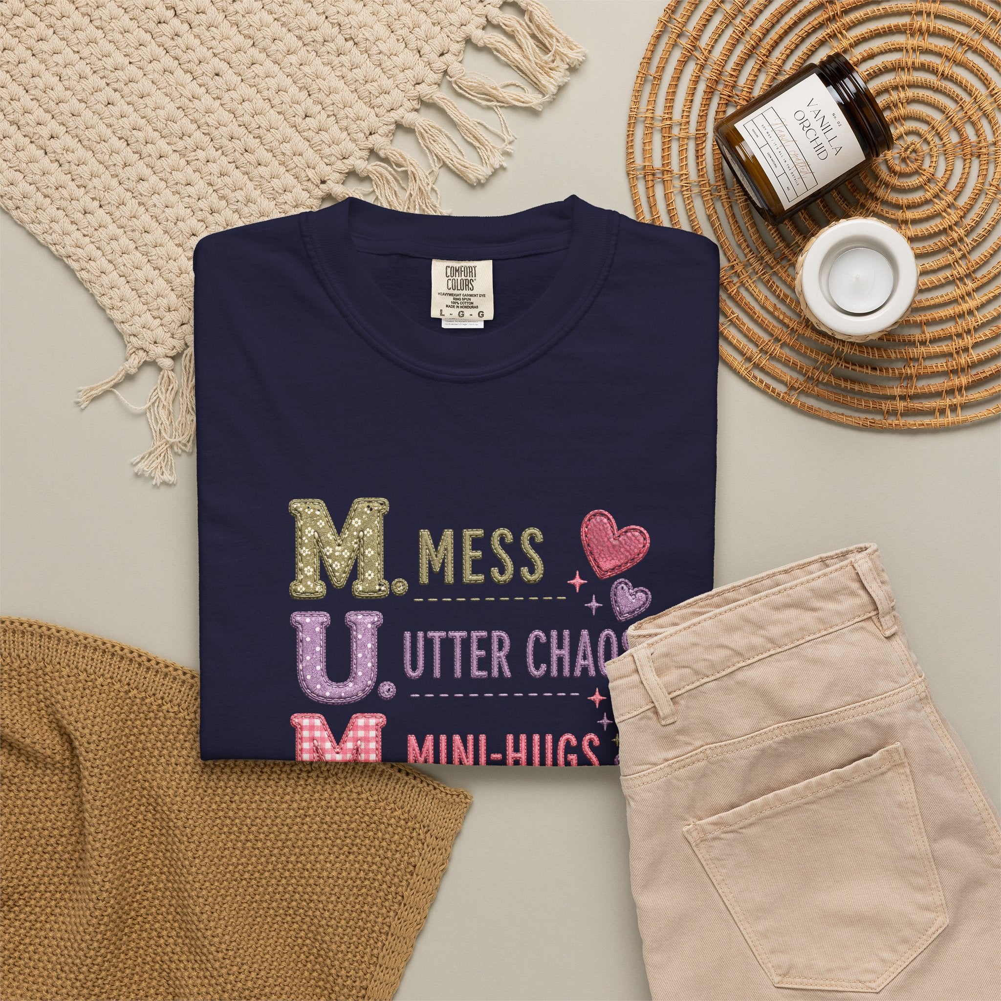 Mom Acronym T-Shirt — "M.U.M. Mess, Utter Chaos, Mini-Hugs" Cute Mom Graphic Tee