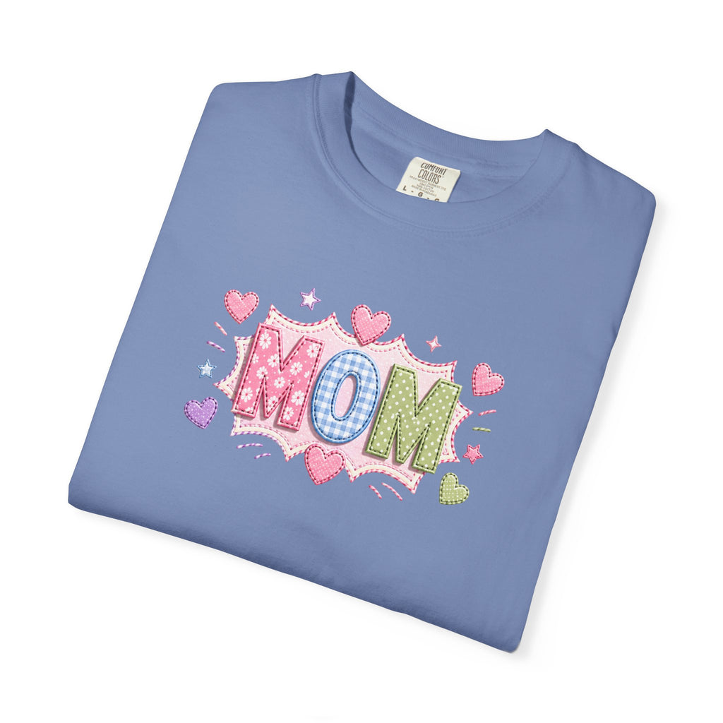 Mom Hearts T‑Shirt — Cute Pastel "MOM" Graphic Tee for Mother's Day & Everyday