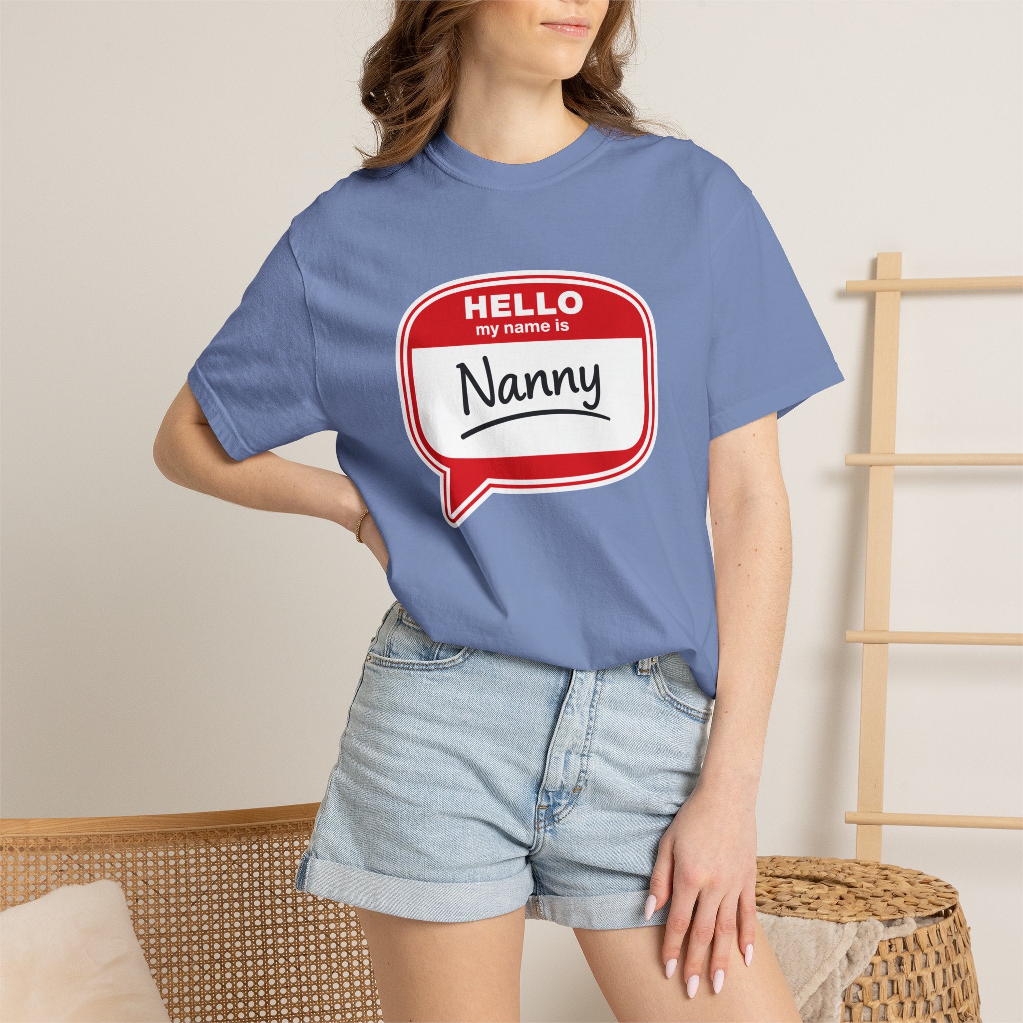 Hello My Name Is Nanny T-Shirt – Funny Name Tag Graphic Tee for Grandparents
