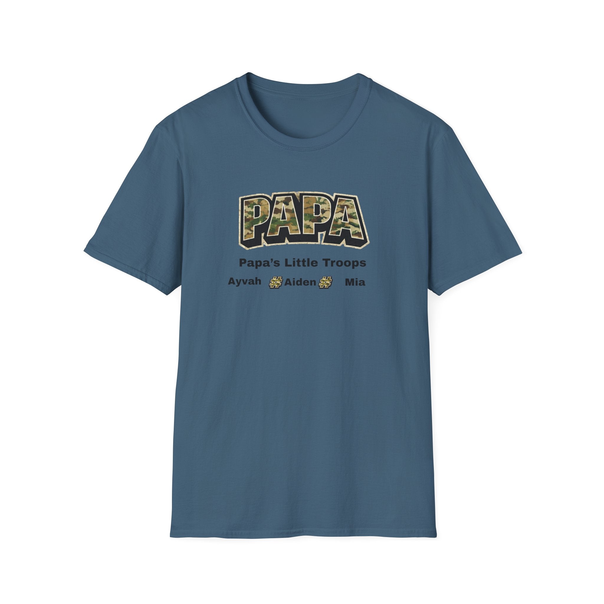 Papa Camo T-Shirt — “Papa’s Little Troops” Personalized Kids Names Tee