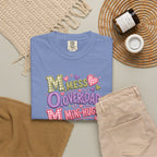 Mess, Overload, Mini-Hugs Hugs T-Shirt — Cute Hand-Lettered Mom Vibes Tee
