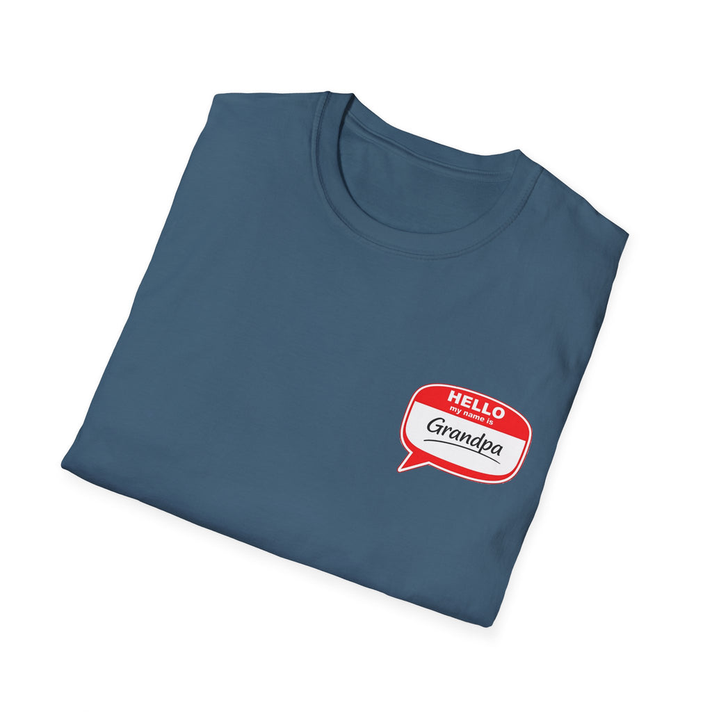 Grandpa Name Tag T-Shirt — "Hello Grandpa" Chest Badge Tee