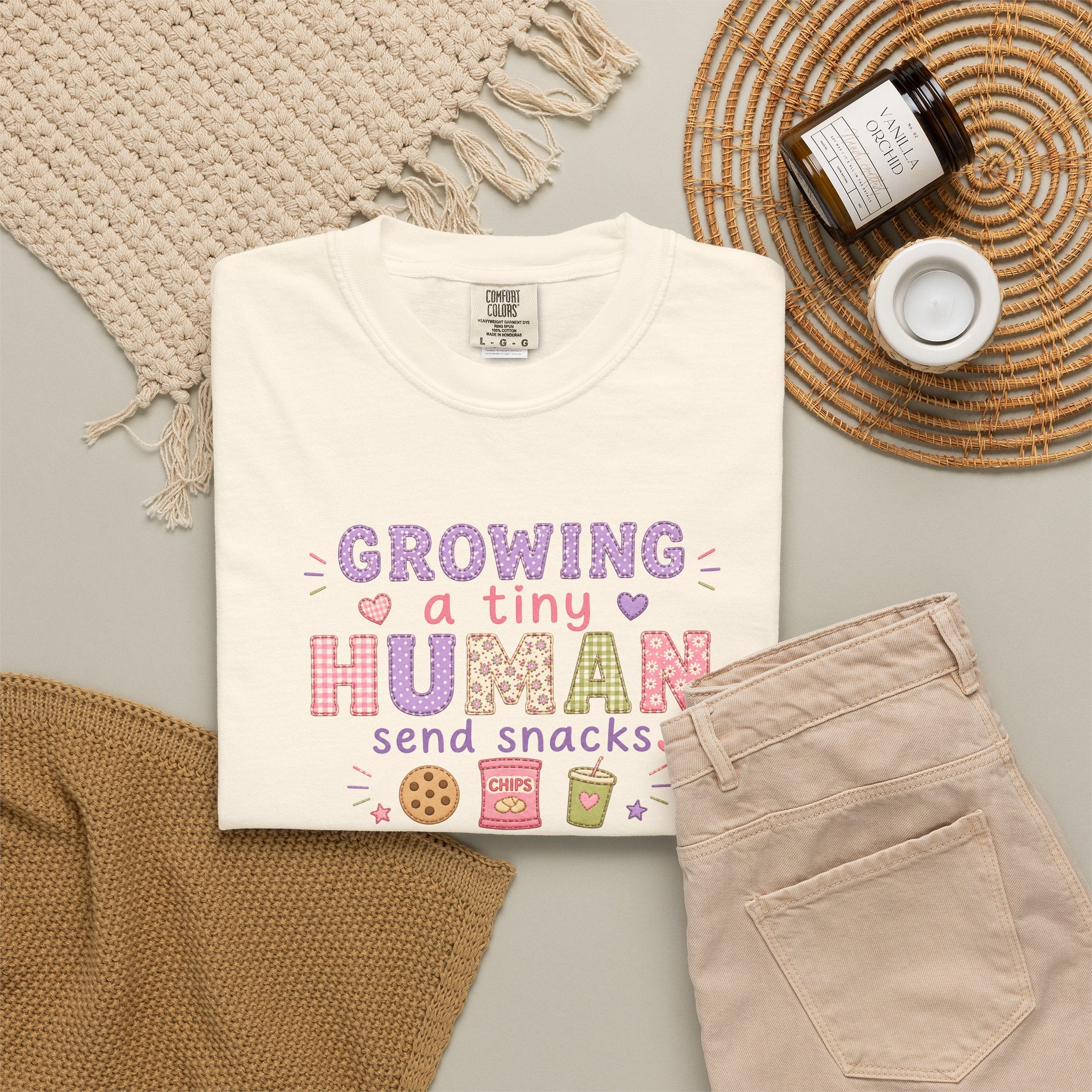 Growing a Tiny Human T-Shirt — "Growing a Tiny Human, Send Snacks" Maternity Tee