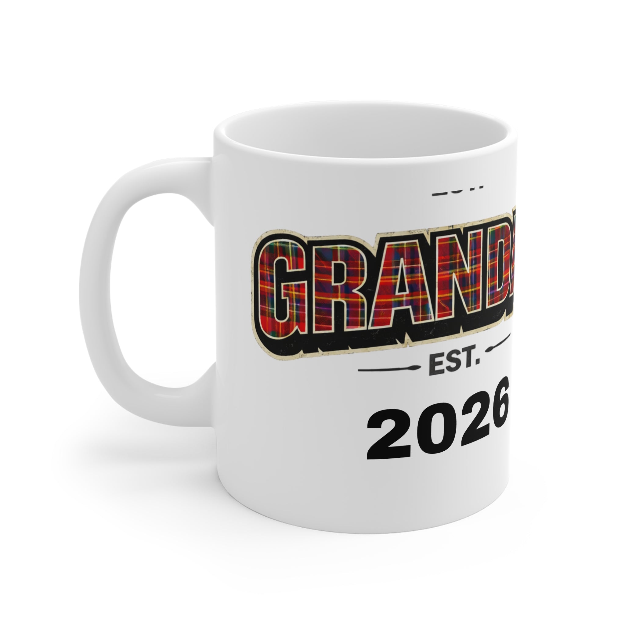 Granddad Est. 2026 Plaid Coffee Mug — New Grandparent Gift