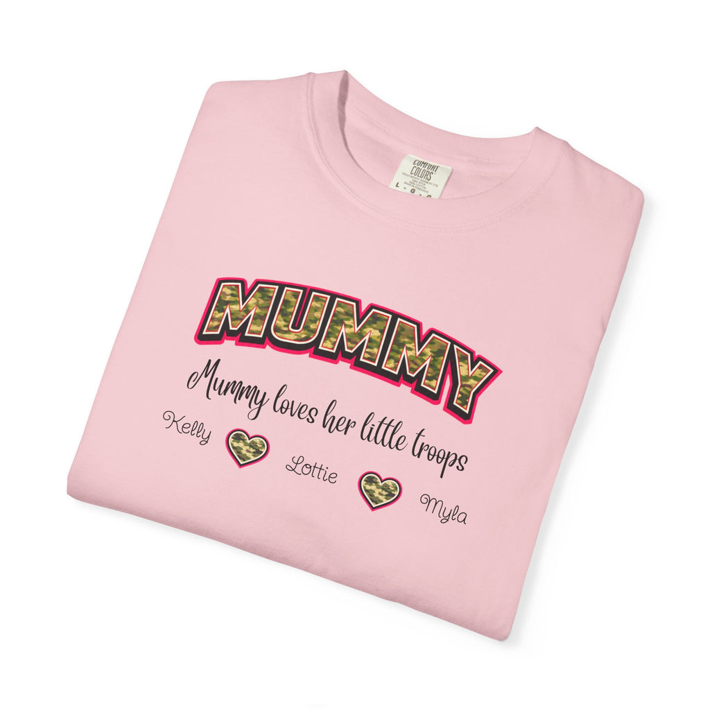 Mummy Camo Heart Graphic T-Shirt — "Mummy, leave her little layers" Retro Mum Tee