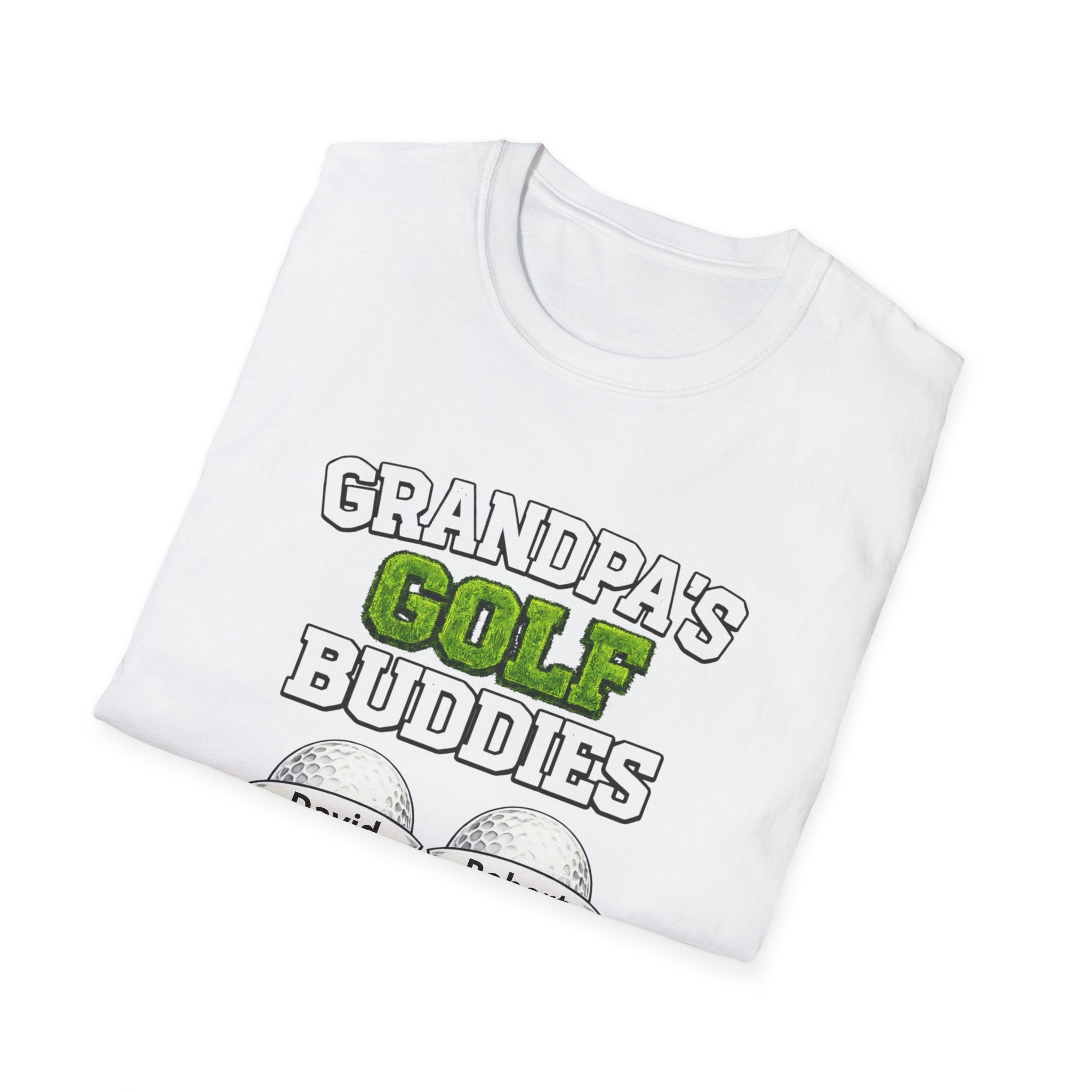 Grandpa’s Golf Buddies T-Shirt — Personalized Names on Golf Balls