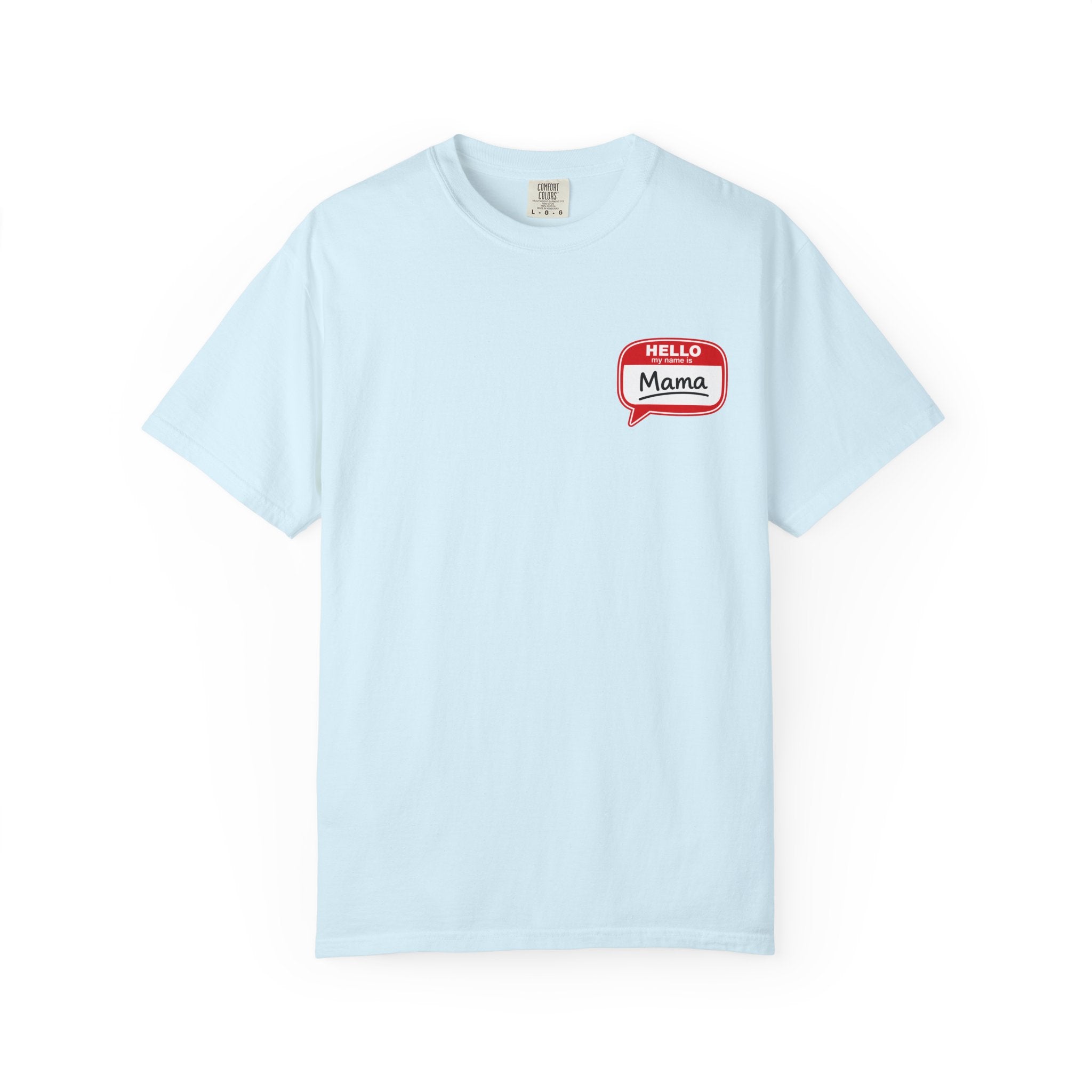 Hello Mama Pocket T‑Shirt — Cute 'Hello Mama' Name Tag Graphic Tee for New and Expecting Moms