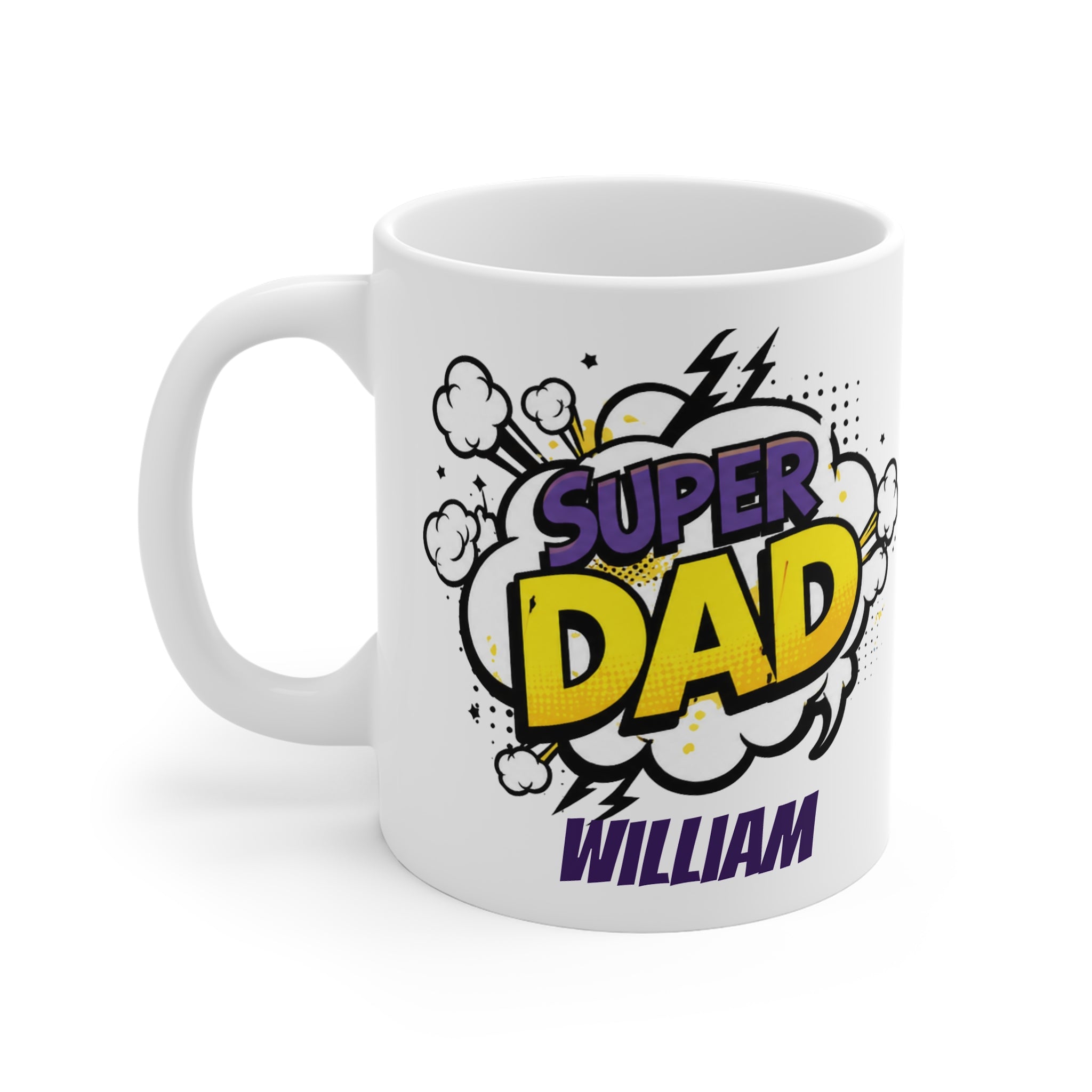 Super Dad Mug — Personalized "William" Comic Book Style Father's Day Gift