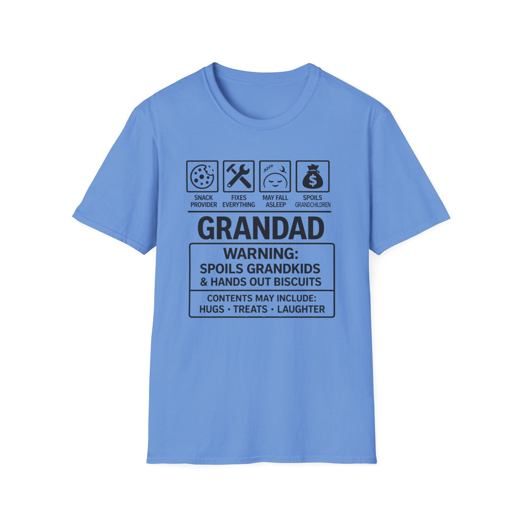 Grandad Warning T-Shirt — 'Warning: Spoils Grandkids & Hands Out Biscuits' Funny Grandpa Shirt