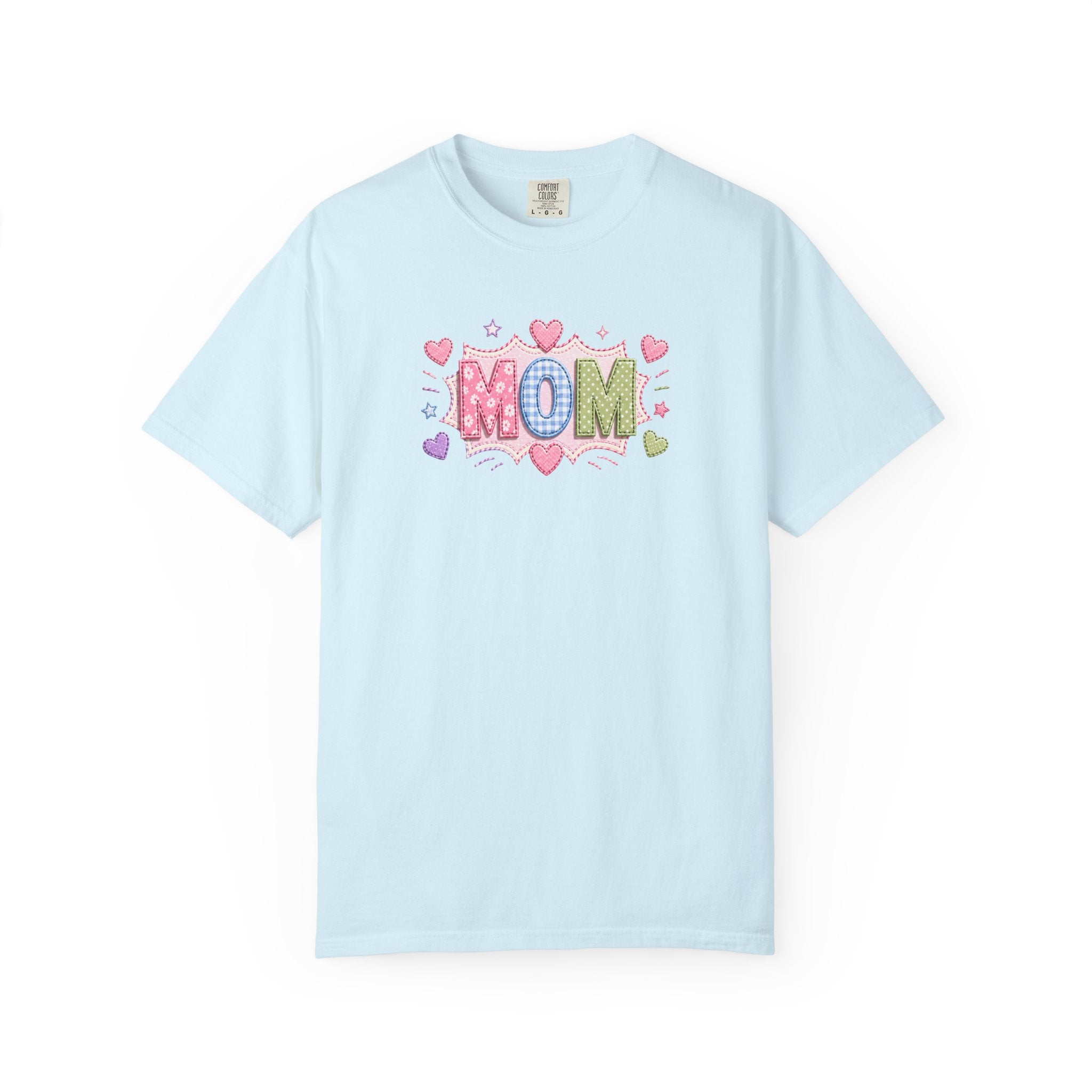 Mom Hearts T‑Shirt — Cute Pastel "MOM" Graphic Tee for Mother's Day & Everyday