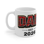 Dad Plaid Mug – 'DAD' with Red Tartan Pattern, Established 2026 Coffee Cup