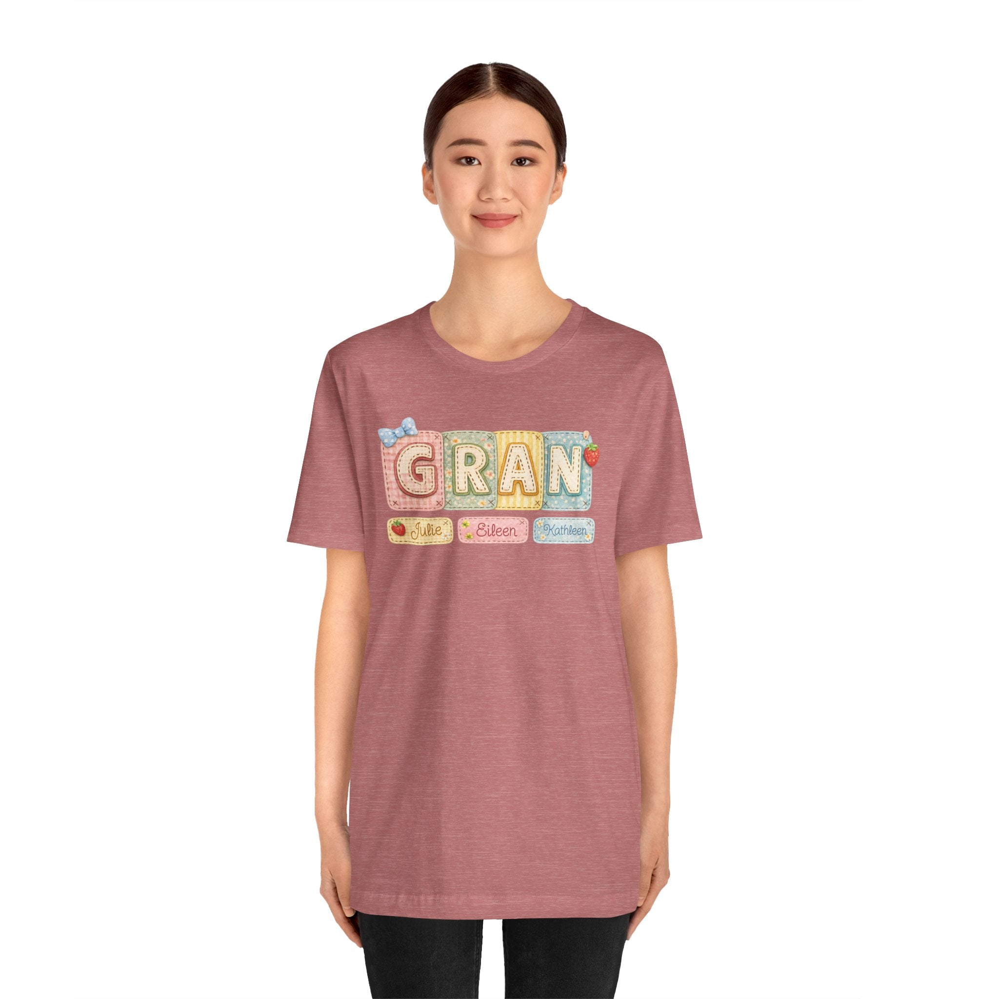 Gran Retro Patch Tee — Personalized 'Gran' Name Blocks Short Sleeve Shirt