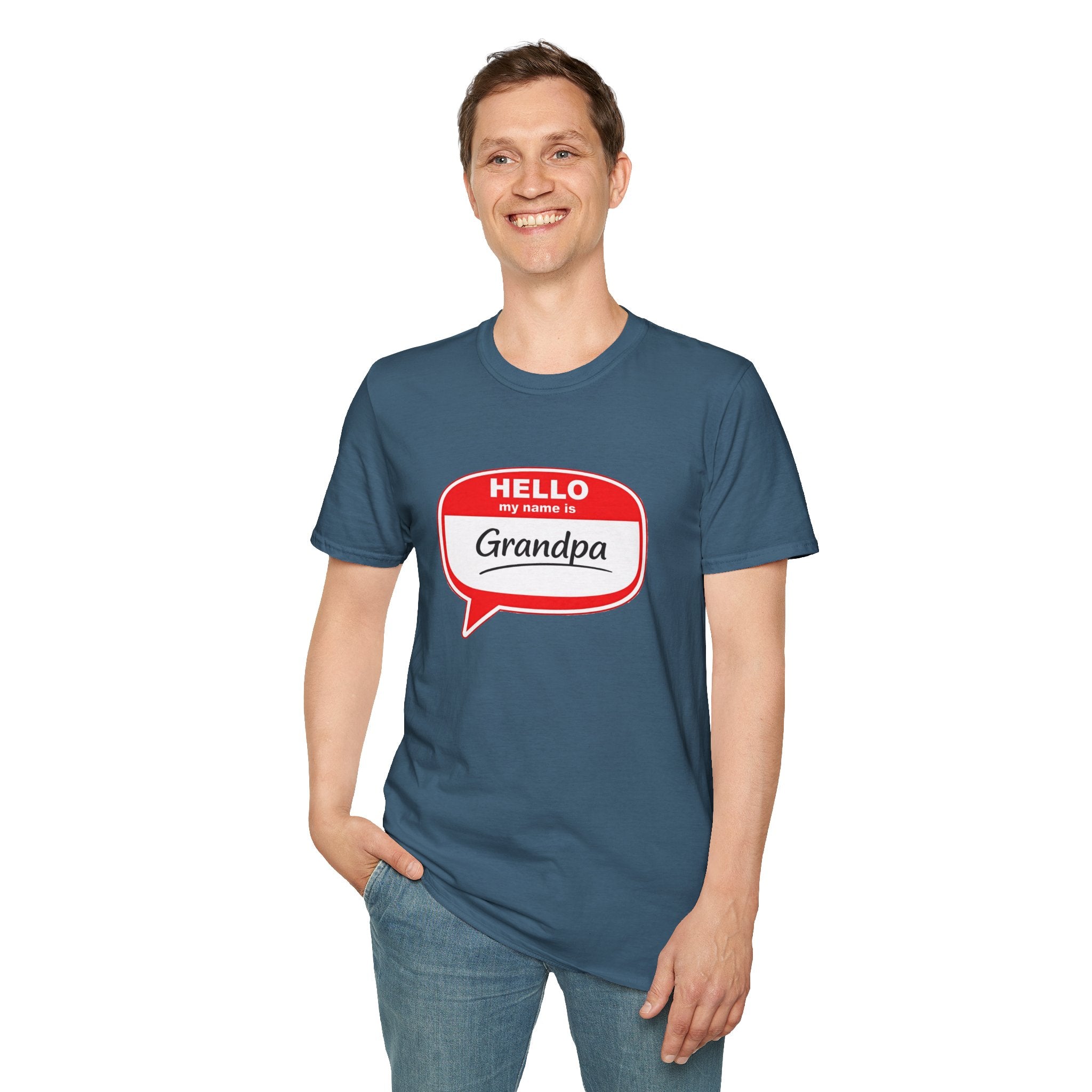 Hello My Name Is Grandpa T-Shirt — Funny Grandpa Name Tag Tee for Father’s Day & New Grandfathers