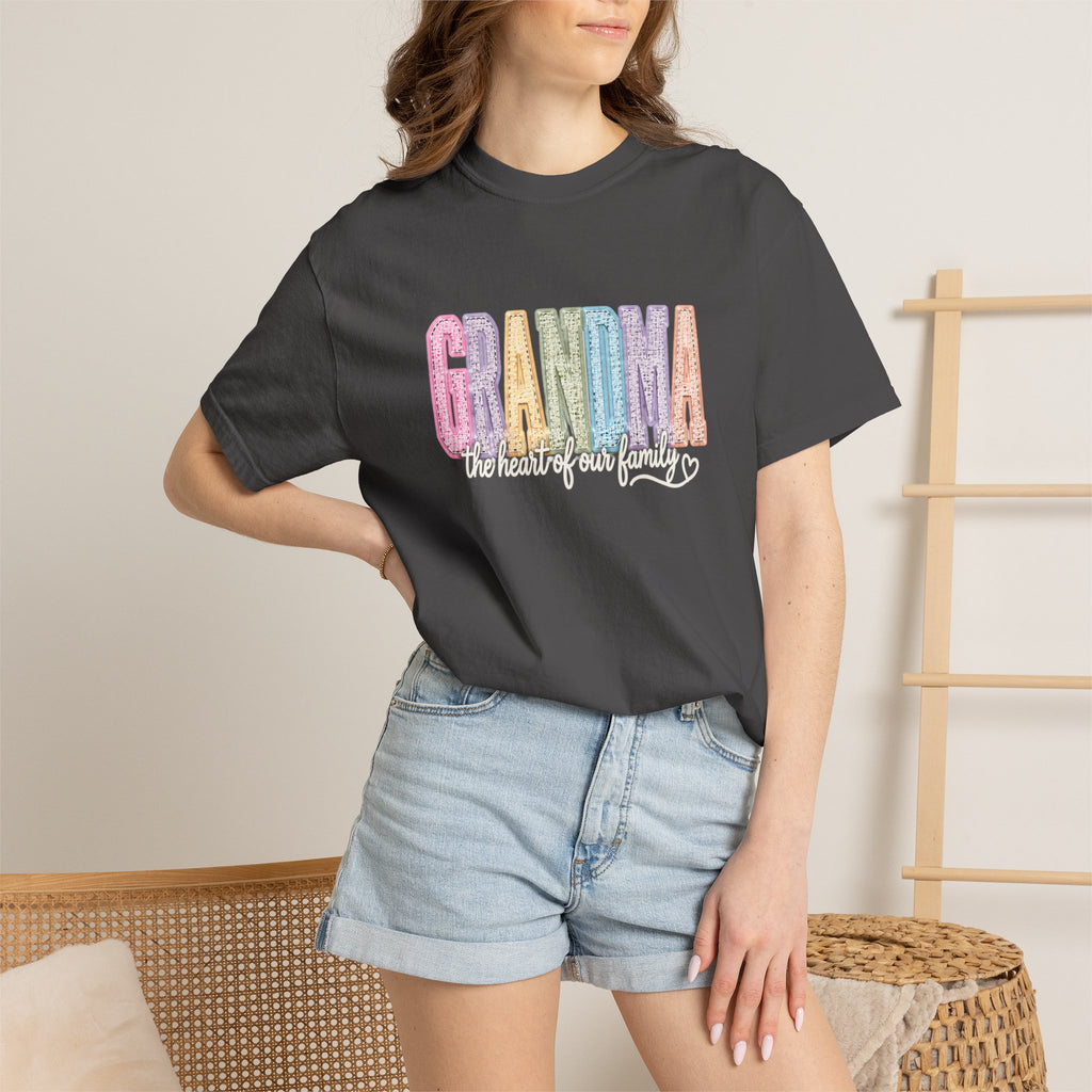 Grandma Floral Graphic T-Shirt — "Grandma, the heart of our family" Gift Tee