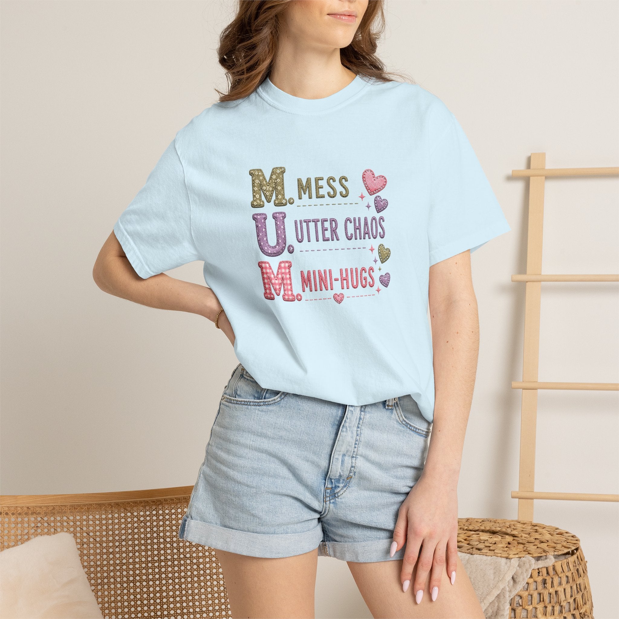 Mom Acronym T-Shirt — "M.U.M. Mess, Utter Chaos, Mini-Hugs" Cute Mom Graphic Tee