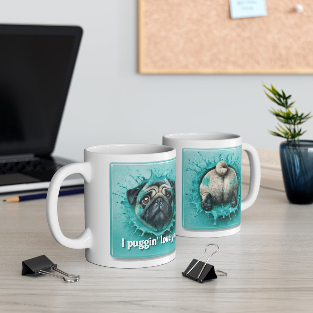 Mug - Personalized Teal Pug "I puggin' love you" Coffee Mug