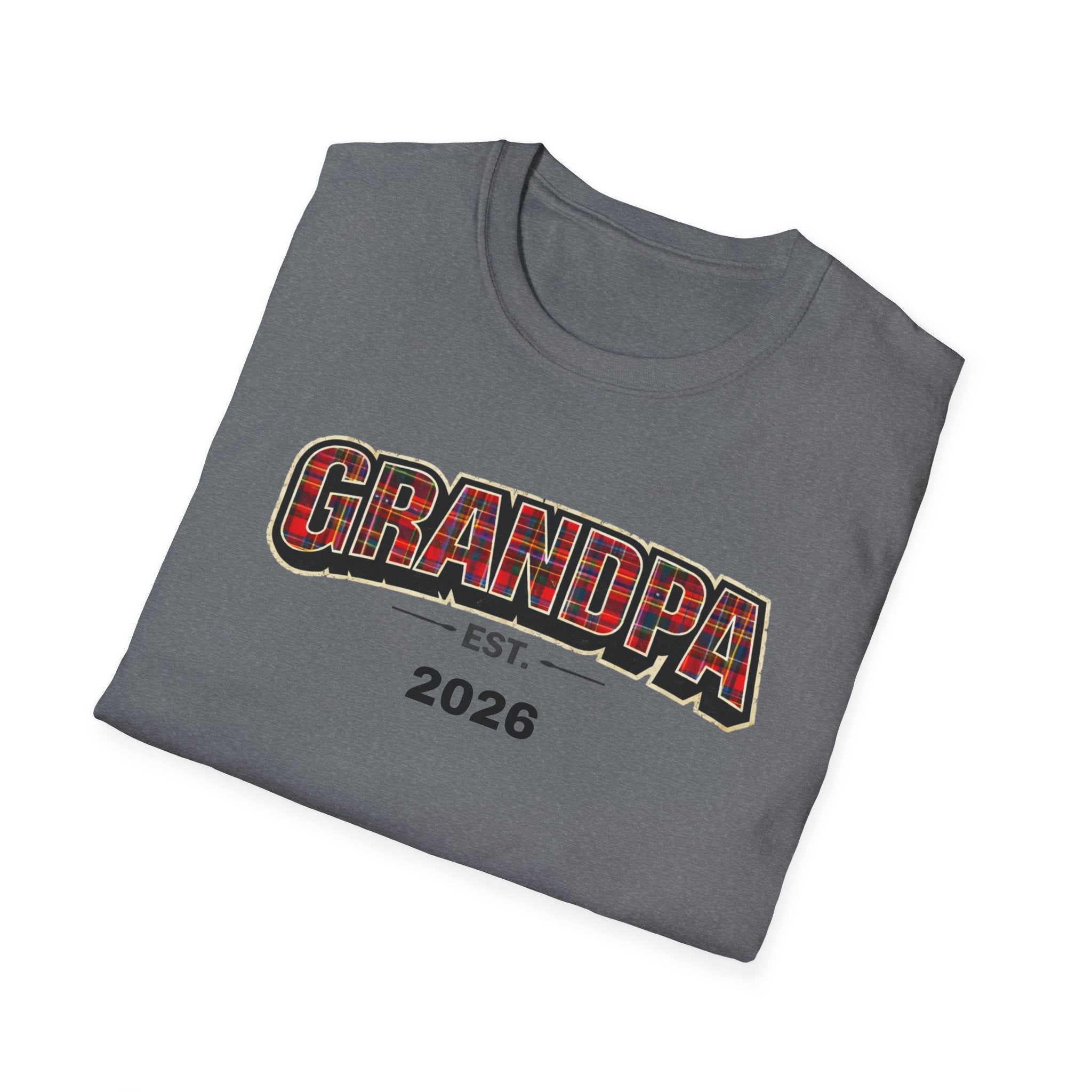 Grandpa EST. 2026 T-Shirt — New Grandpa Plaid Announcement Tee