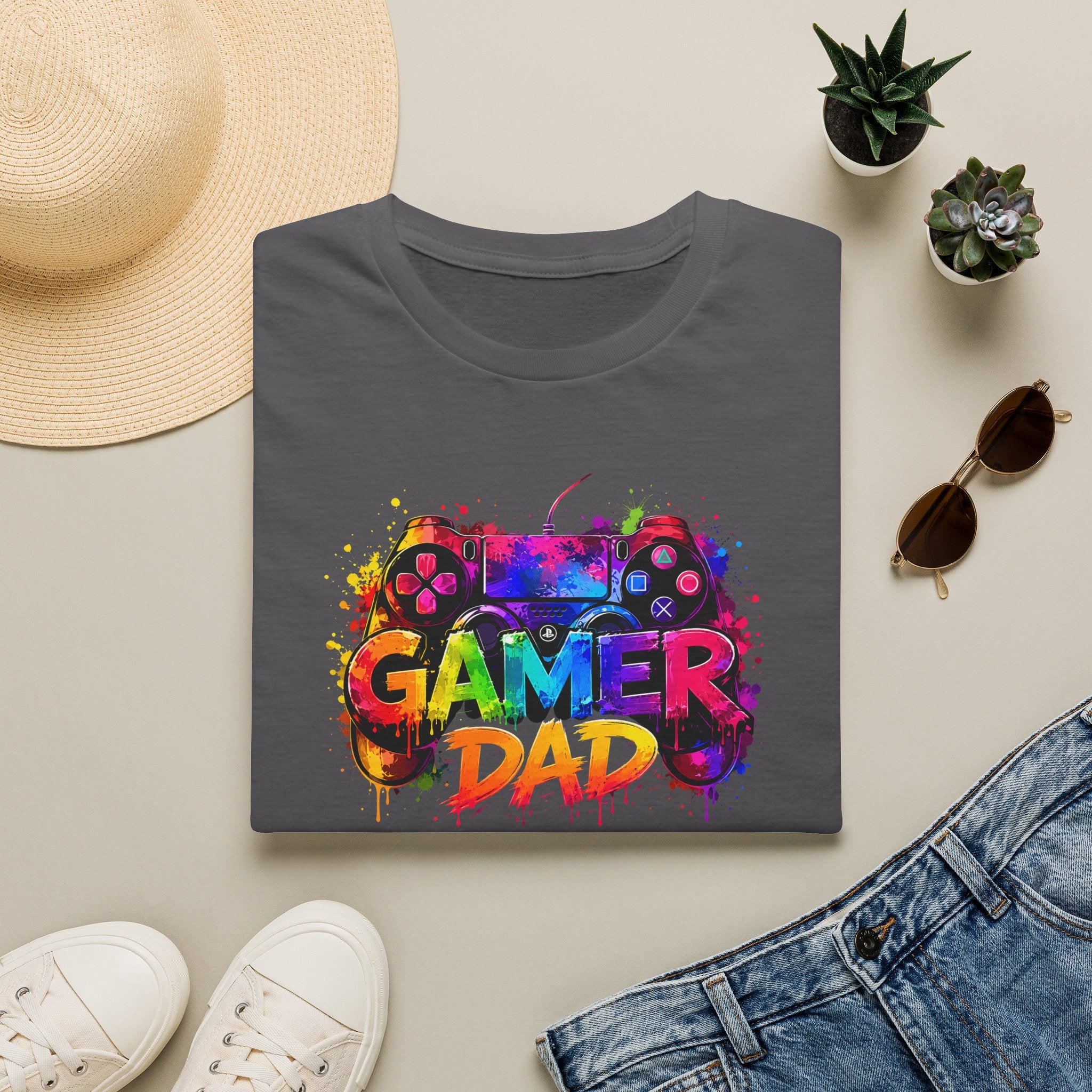 Gamer Dad Colourful Controller Design T-Shirt